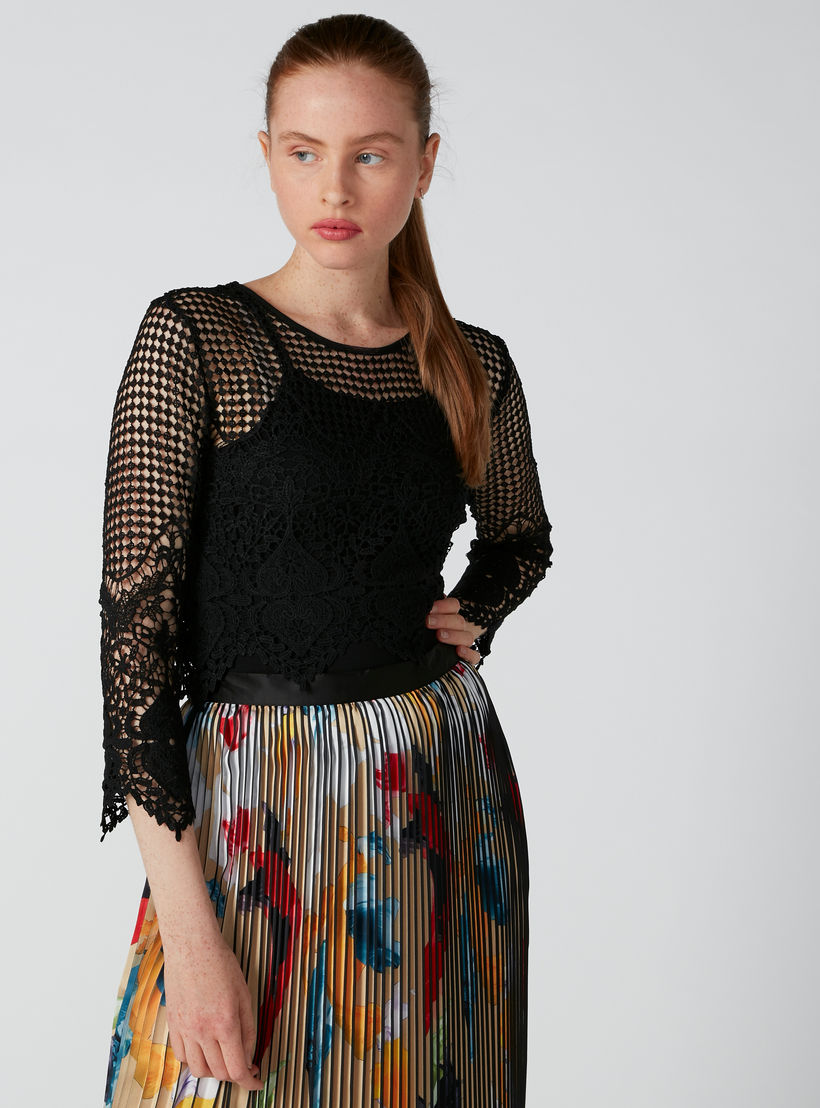 بلوزة قصيرة بأكمام بحوّاف غير مستوية وتفاصيل دانتيل-women-clothing-shirtsandblouses-blouses-image-3