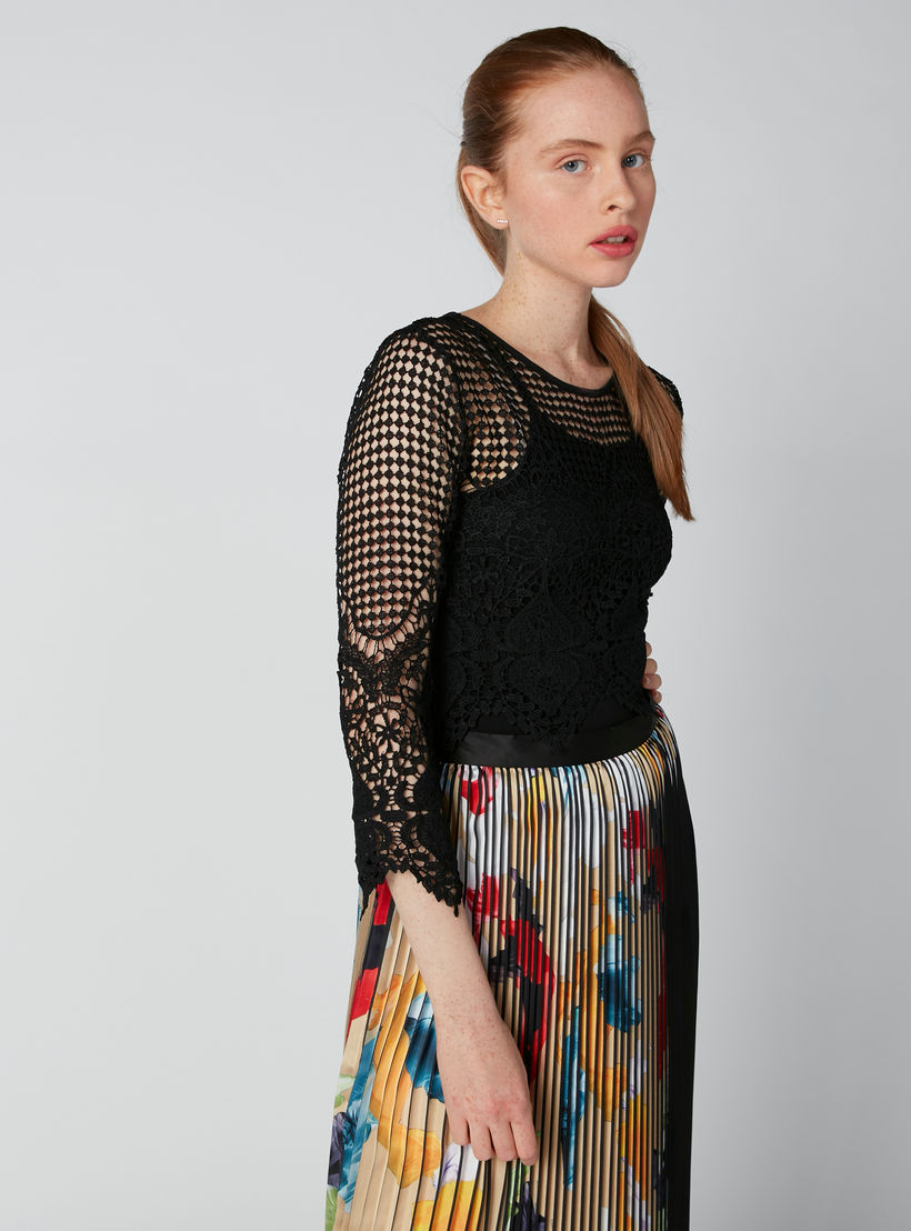 بلوزة قصيرة بأكمام بحوّاف غير مستوية وتفاصيل دانتيل-women-clothing-shirtsandblouses-blouses-image-4