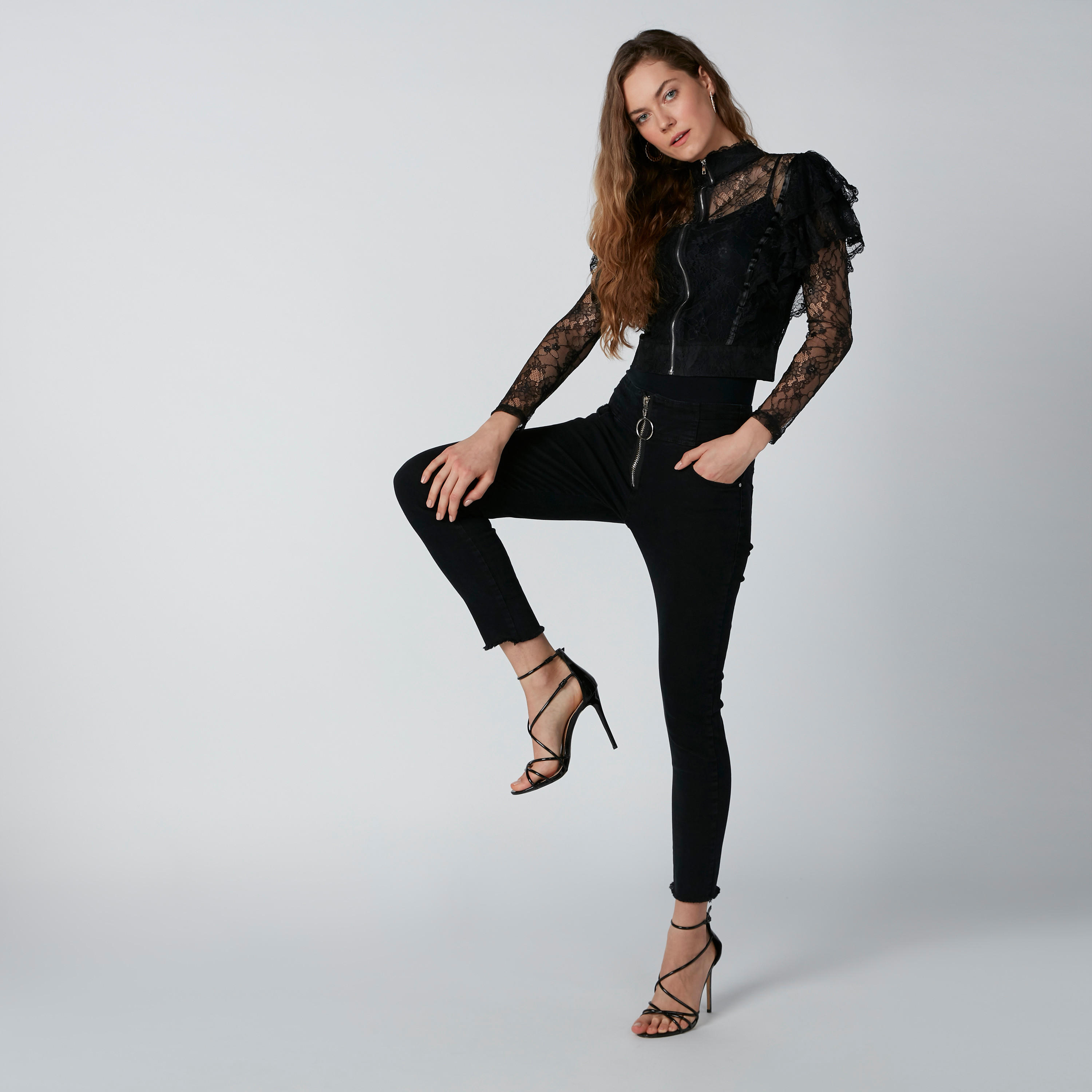 بنطال جينز طويل بقصّة سكيني وسحّاب إغلاق وخصر متوسط الارتفاع-women-clothing-bottoms-jeans-image-1