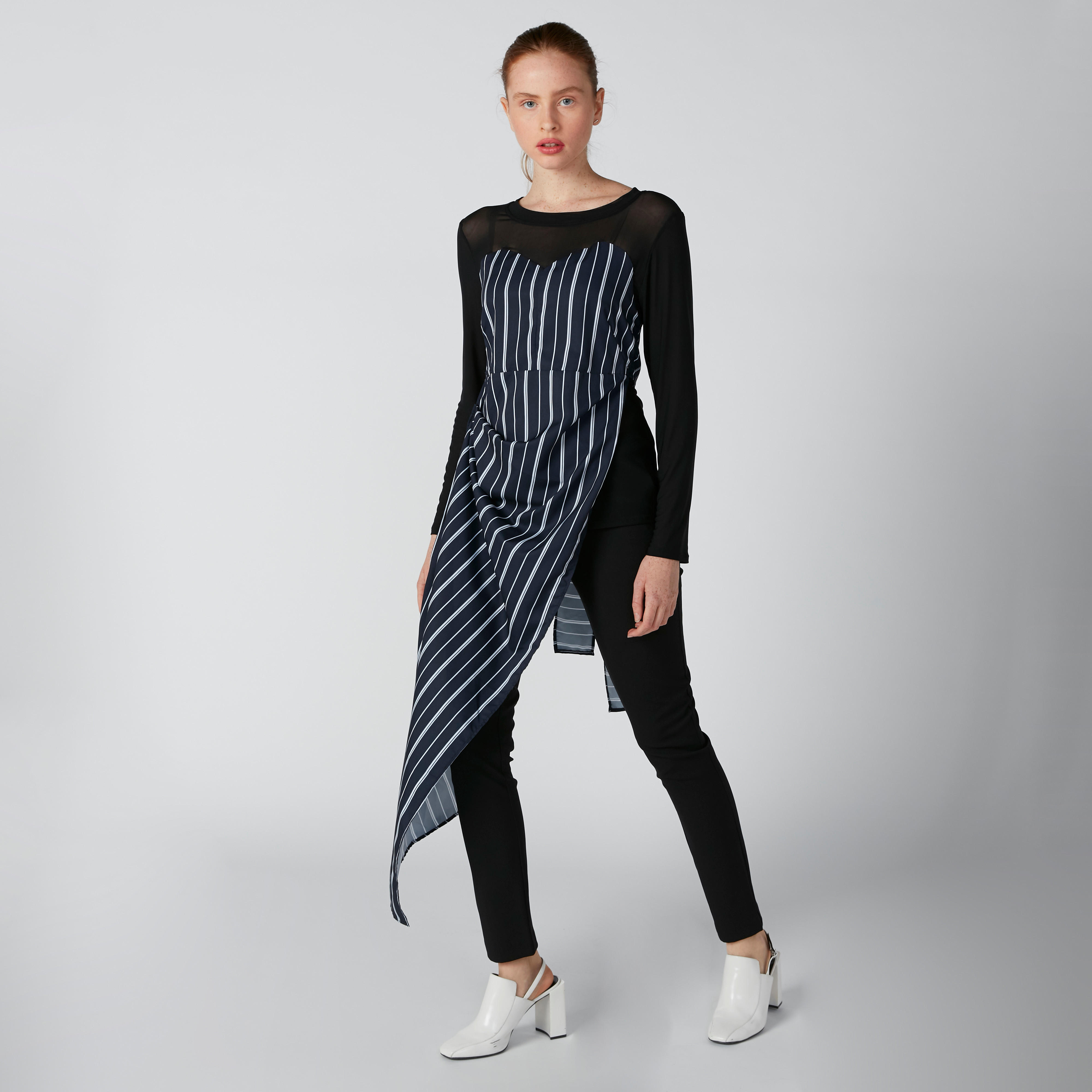 بلوزة طويلة مقلّمة بأكمام طويلة وأربطة-women-clothing-shirtsandblouses-blouses-image-1