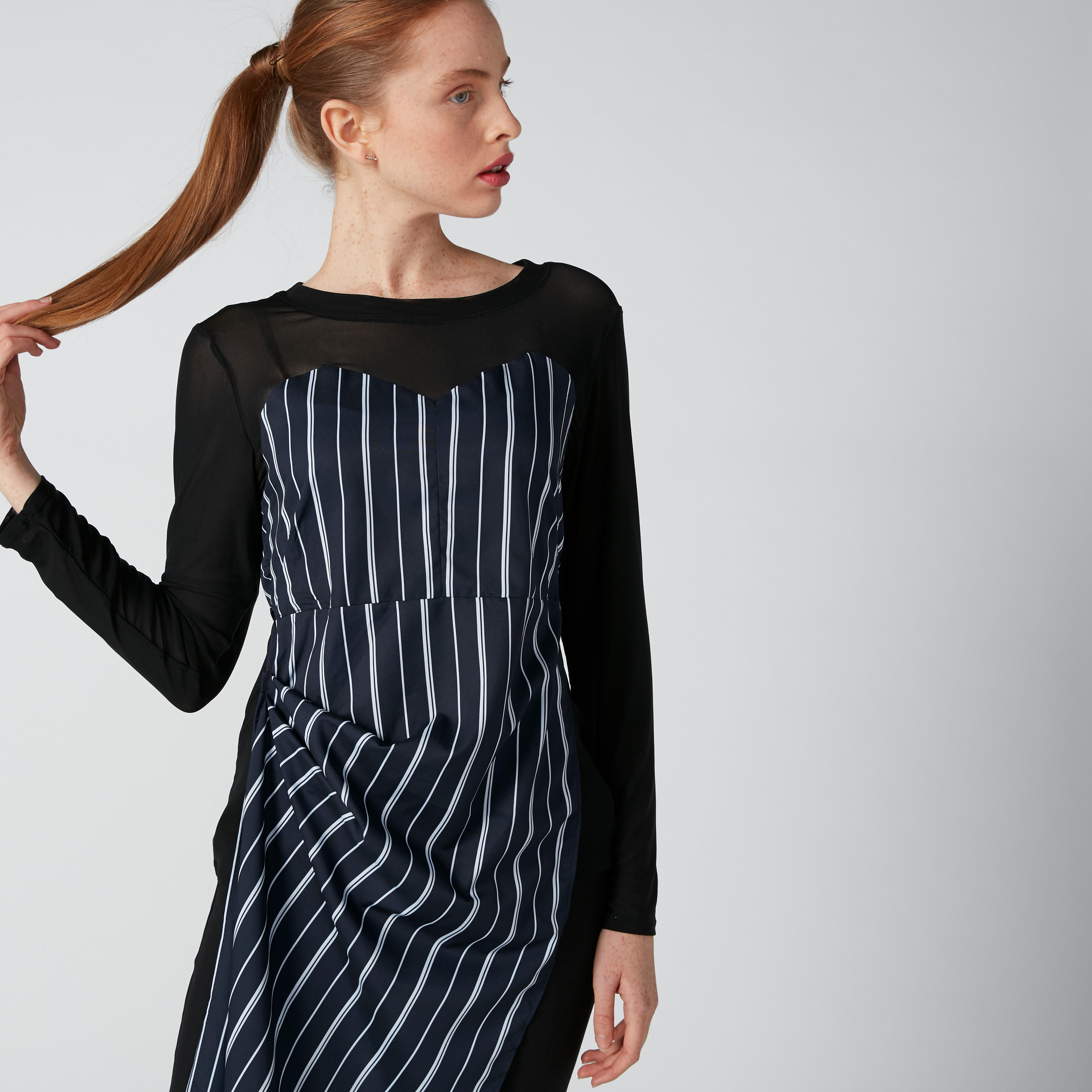 بلوزة طويلة مقلّمة بأكمام طويلة وأربطة-women-clothing-shirtsandblouses-blouses-image-2