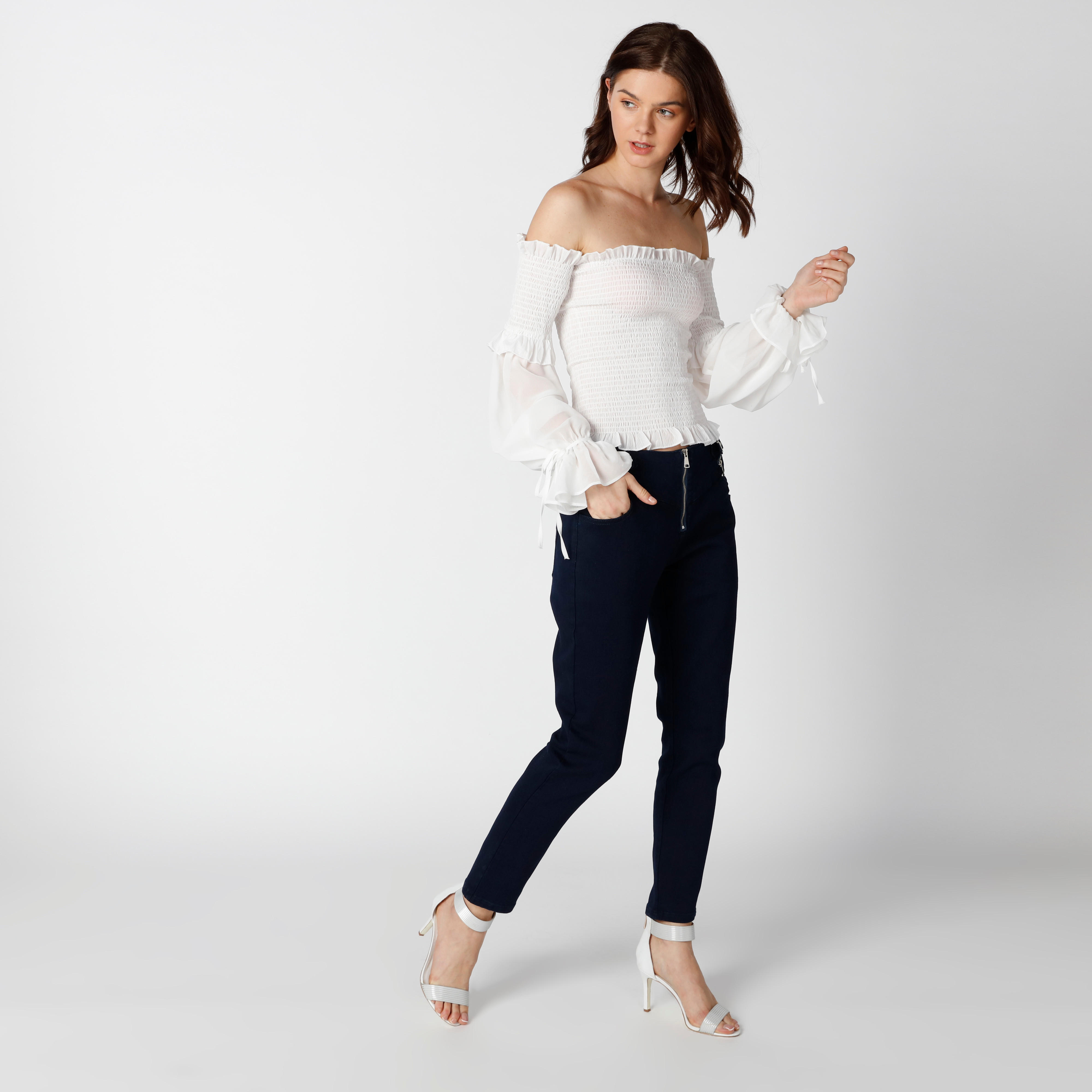 بلوزة مكشوفة الأكتاف بأكمام طويلة ودرزات-women-clothing-shirtsandblouses-blouses-image-1