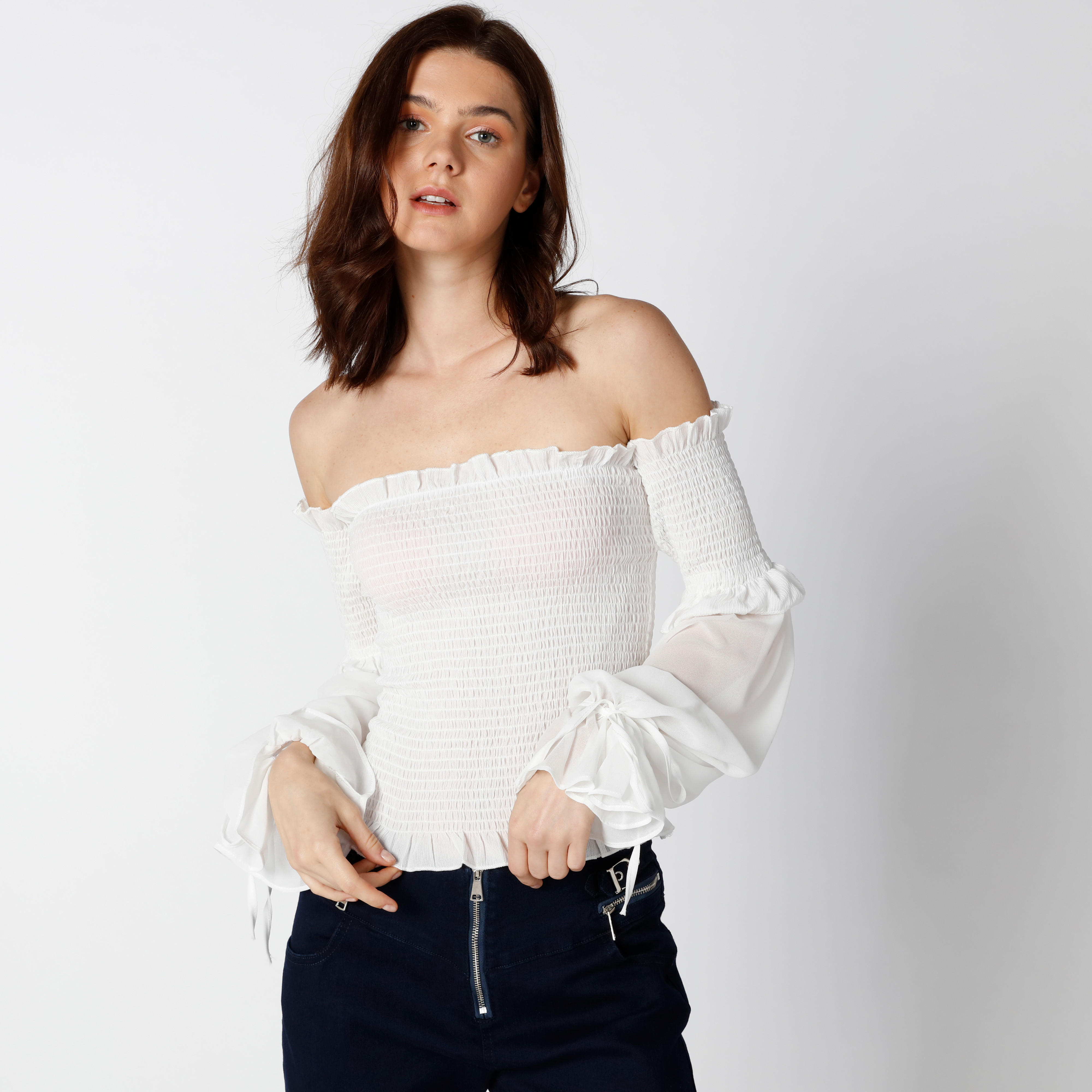 بلوزة مكشوفة الأكتاف بأكمام طويلة ودرزات-women-clothing-shirtsandblouses-blouses-image-2