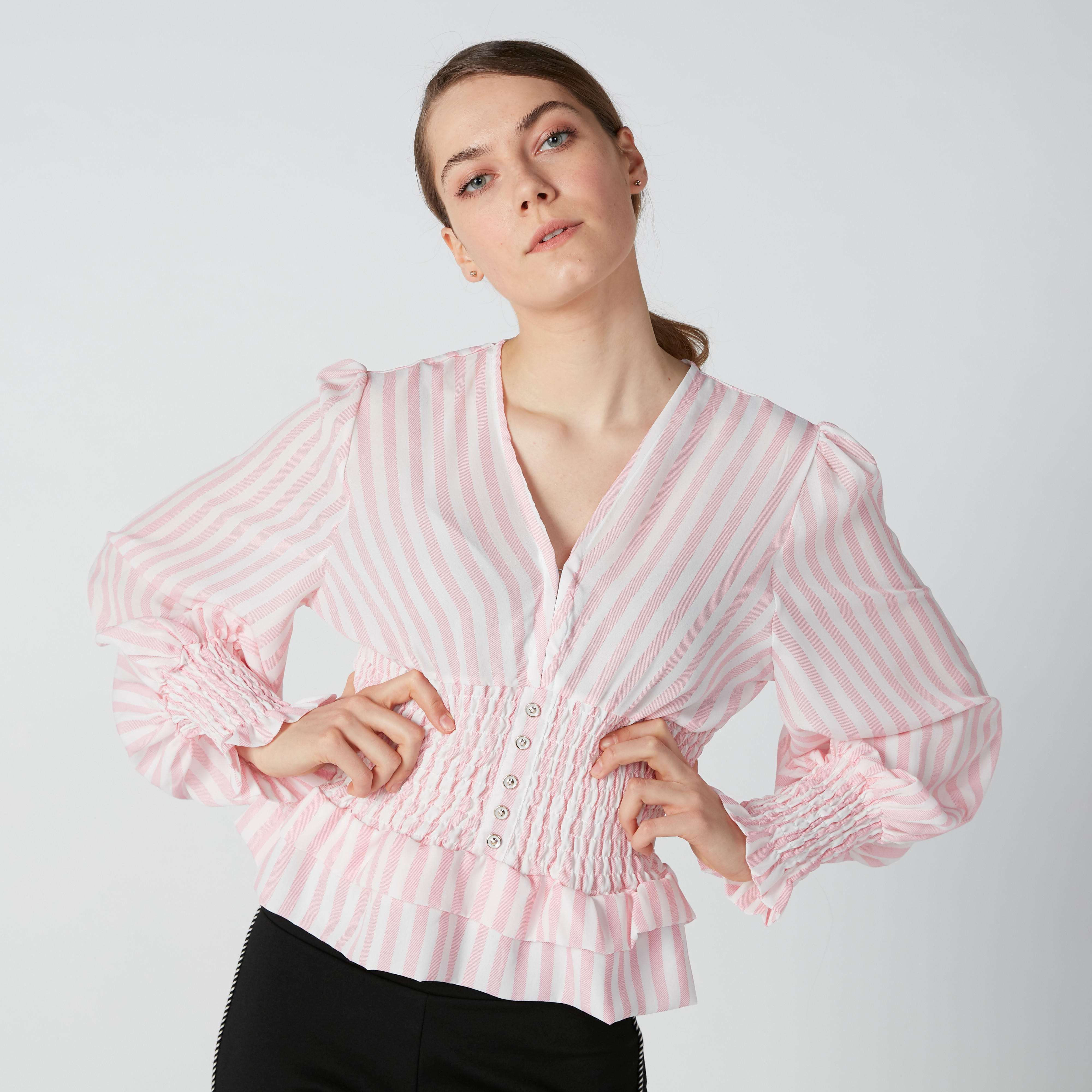 بلوزة مقلّمة بأكمام طويلة وأزرار-women-clothing-shirtsandblouses-blouses-image-1