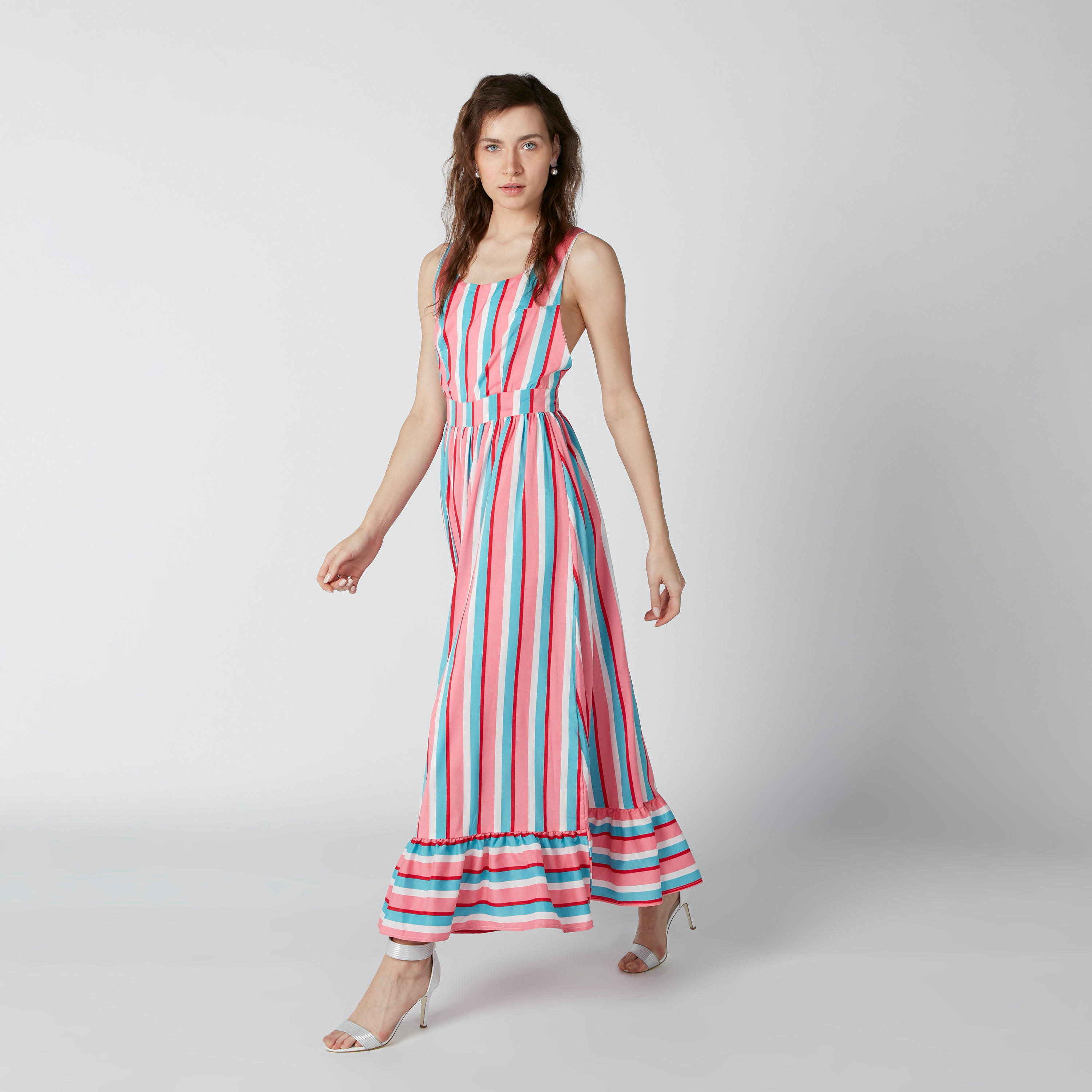 فستان مقلّم إيه لاين طويل بحمّالات متقاطعة وتفاصيل كشكش-women-clothing-dresses-image-1