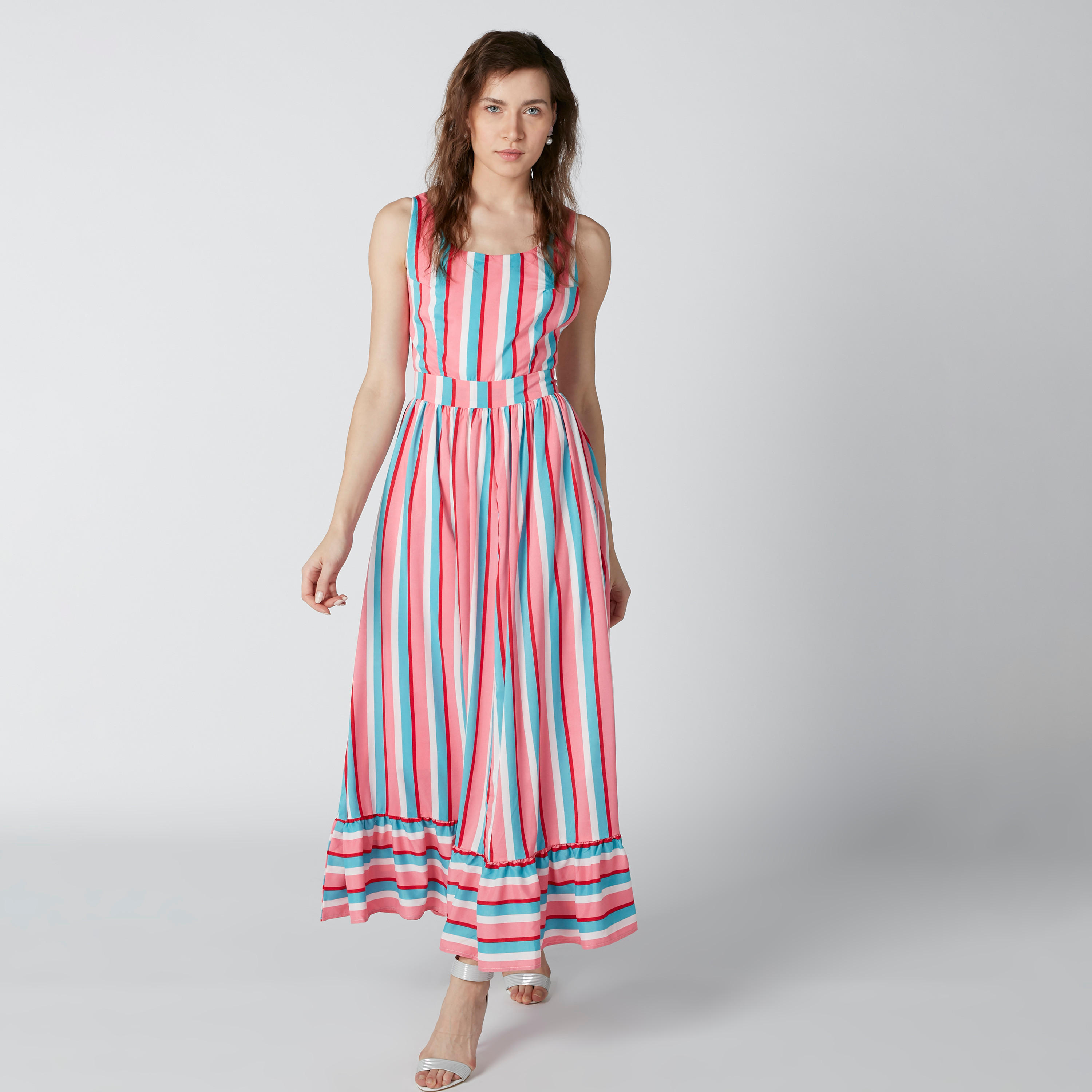 فستان مقلّم إيه لاين طويل بحمّالات متقاطعة وتفاصيل كشكش-women-clothing-dresses-image-3