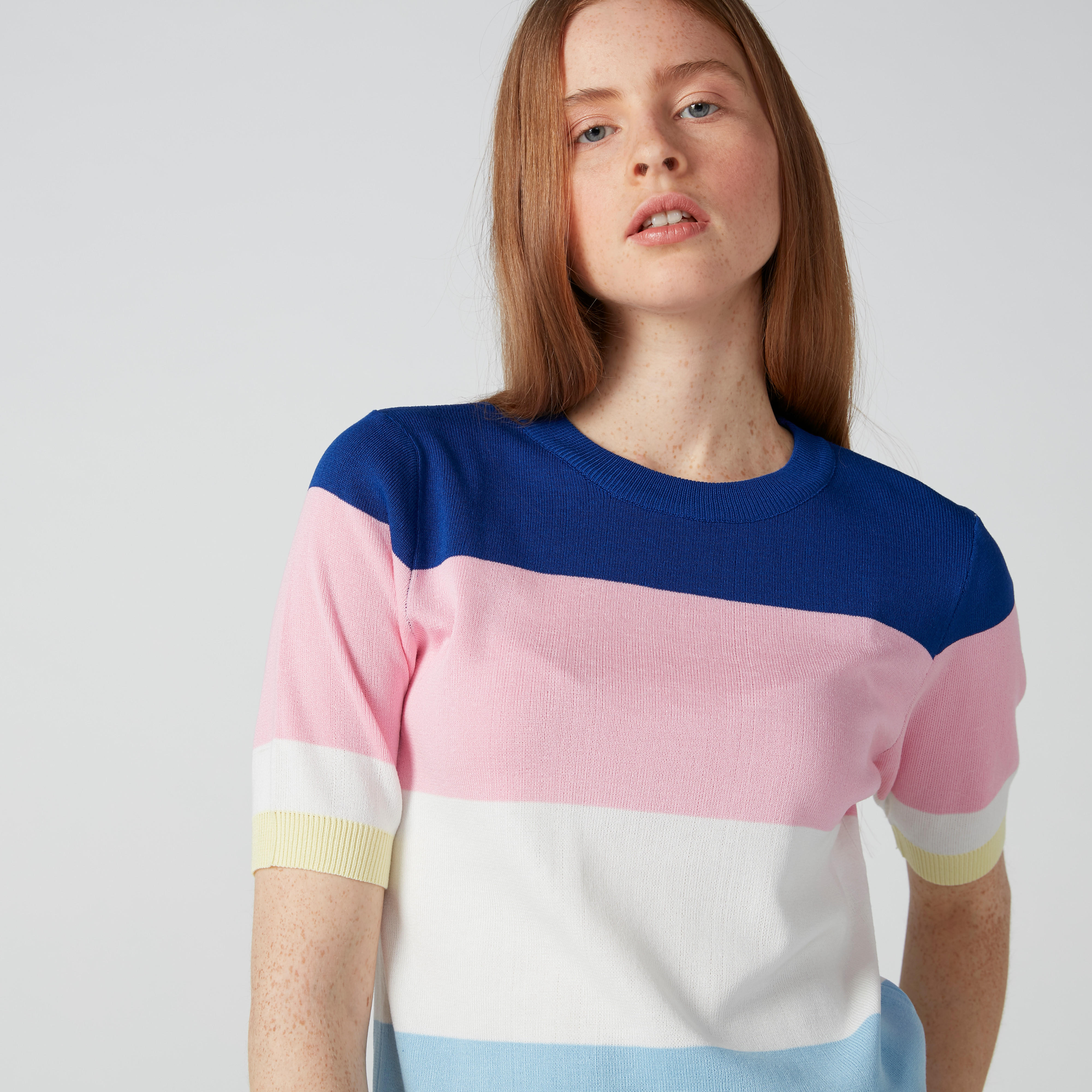 بلوزة مضلّعة بياقة مستديرة وأكمام قصيرة-women-clothing-tshirts-image-5