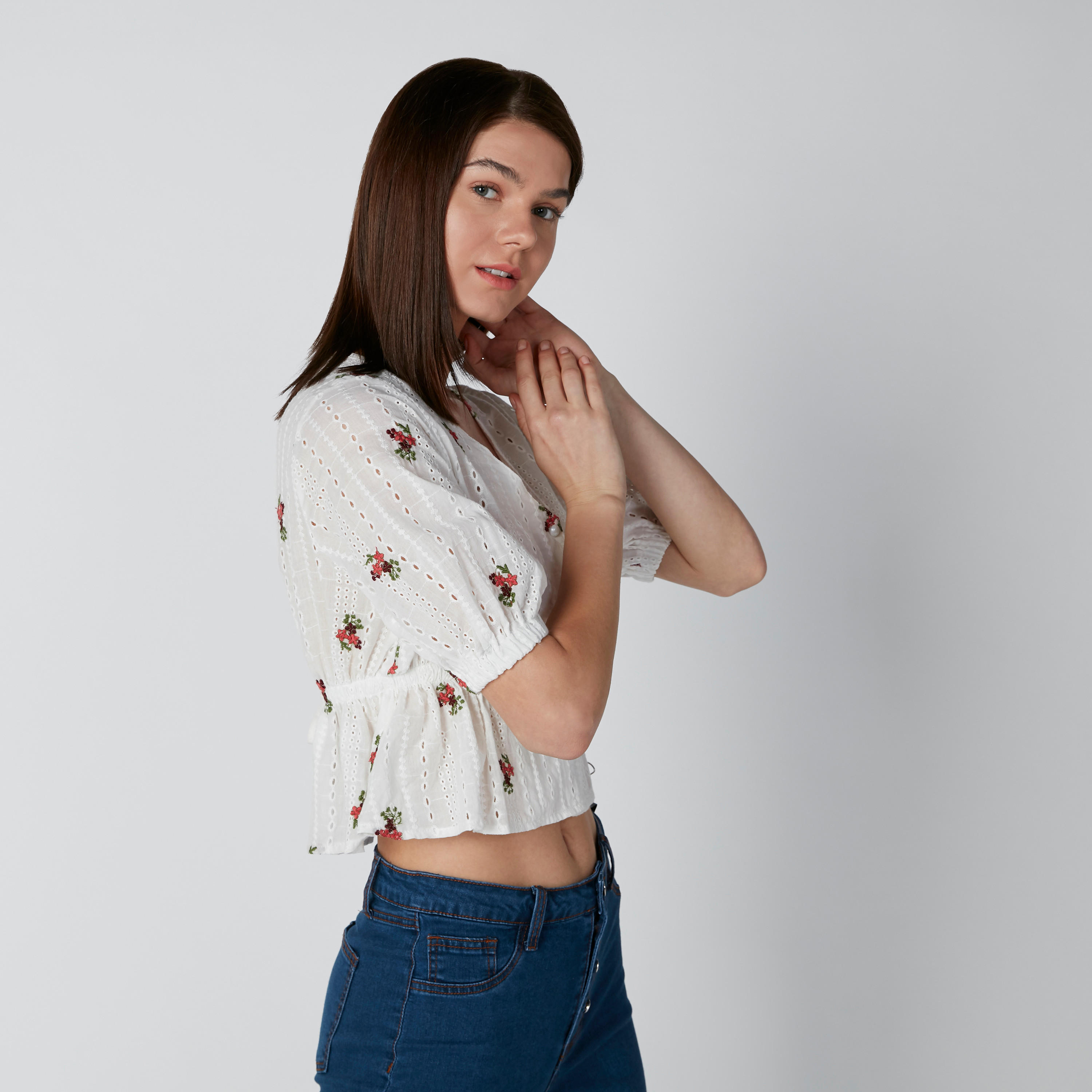 قميص مطرّز بتفاصيل شيفلي وأربطة-women-clothing-shirtsandblouses-shirts-image-3