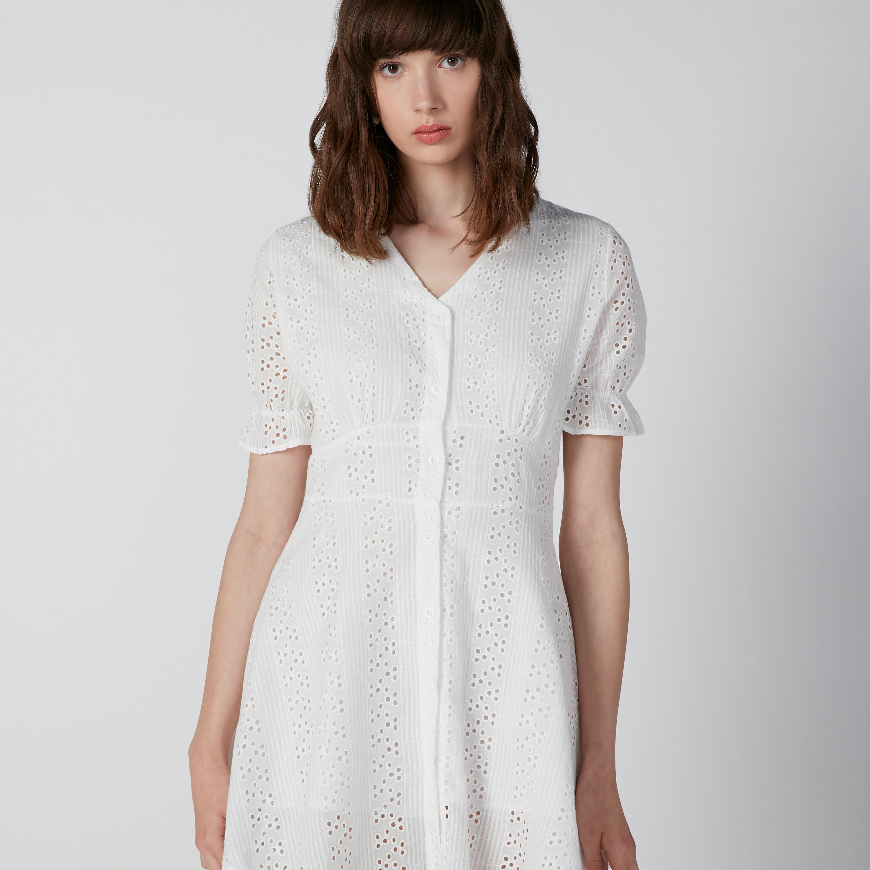 فستان واسع بتفاصيل شيفلي وأكمام قصيرة-women-clothing-dresses-image-5
