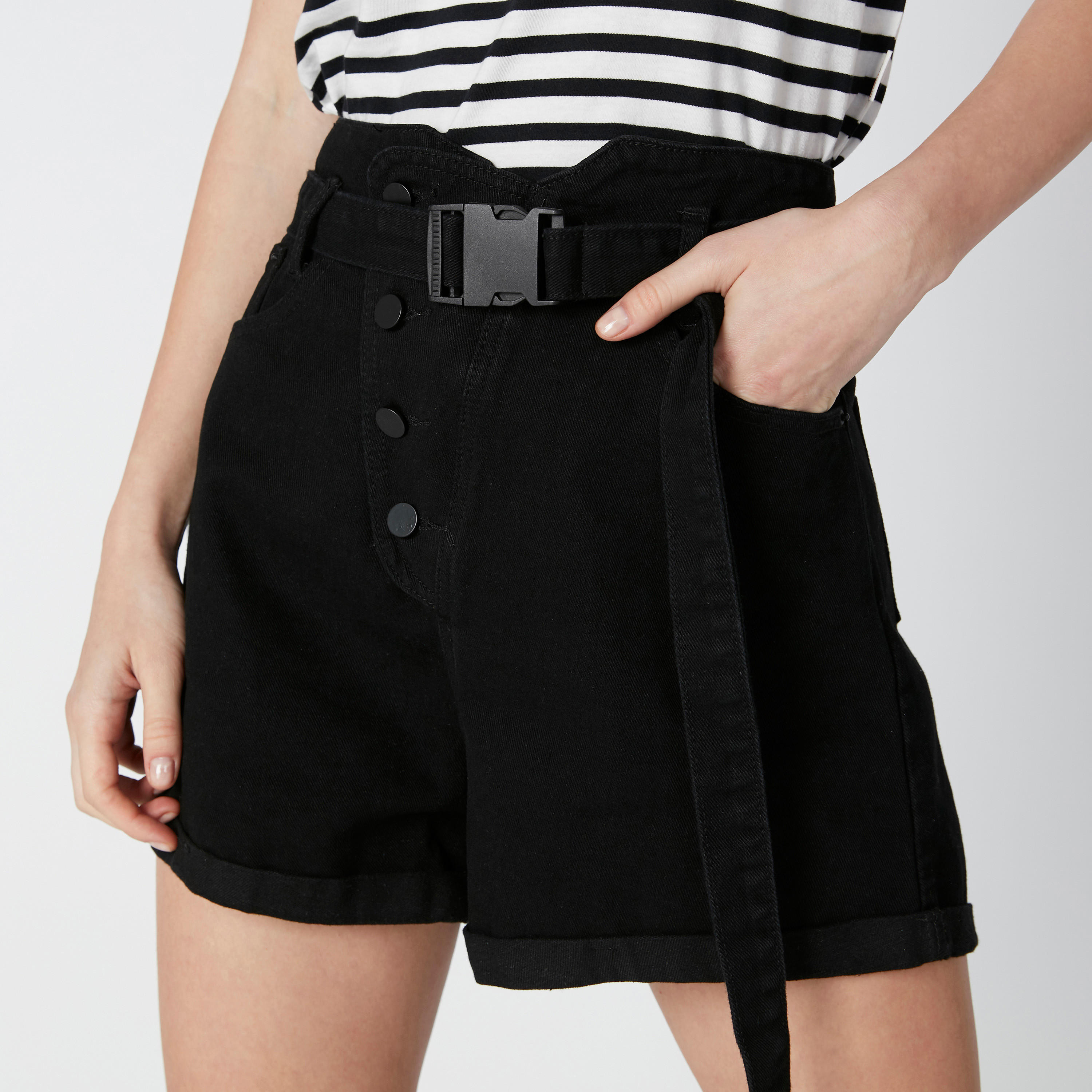 2Xtremz Solid Mid-Rise Denim Shorts with Pocket Detail-women-clothing-bottoms-shorts-image-5