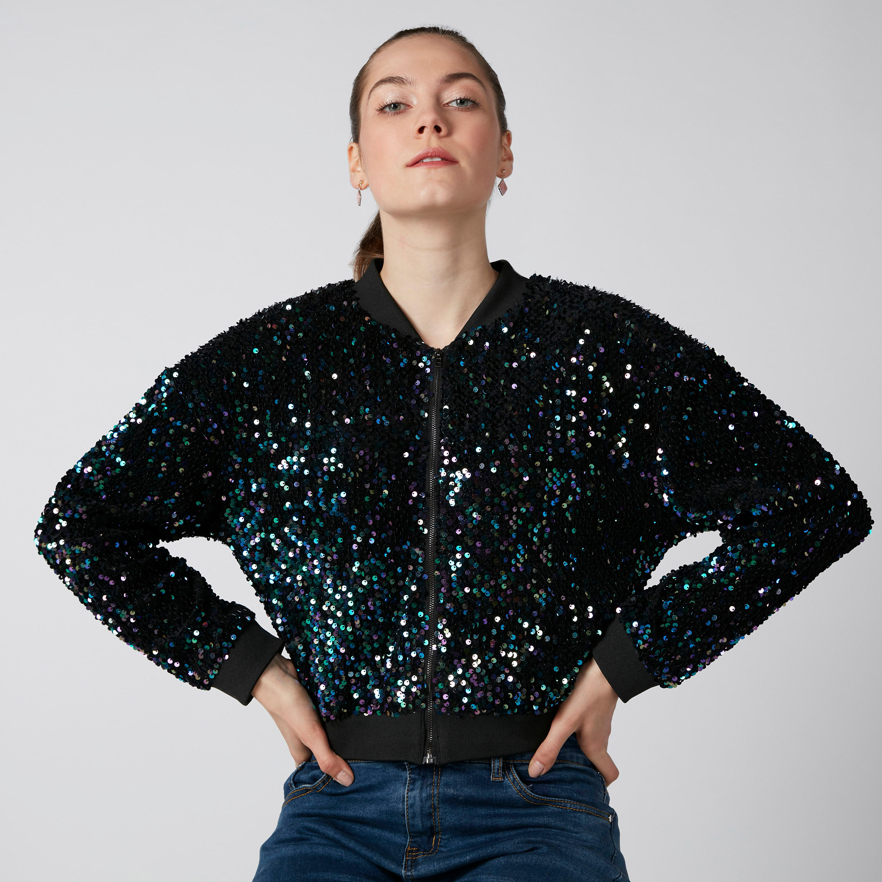 جاكيت بومبر ترتر بأكمام طويلة وسحّاب إغلاق-women-winterwear-coatsandjackets-jackets-image-5