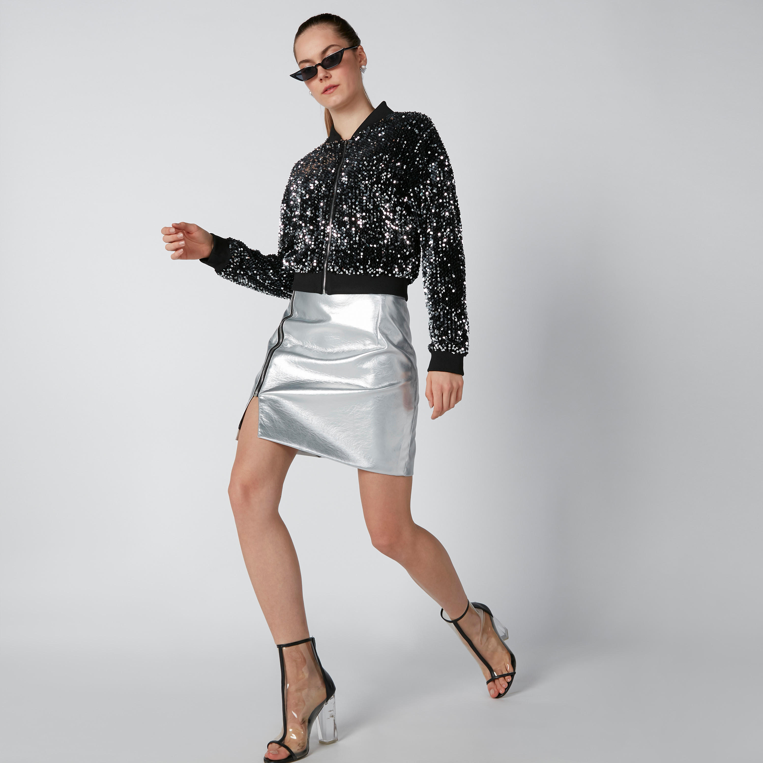 Metallic Mini Skirt with Zip Closure-women-clothing-bottoms-skirts-image-3