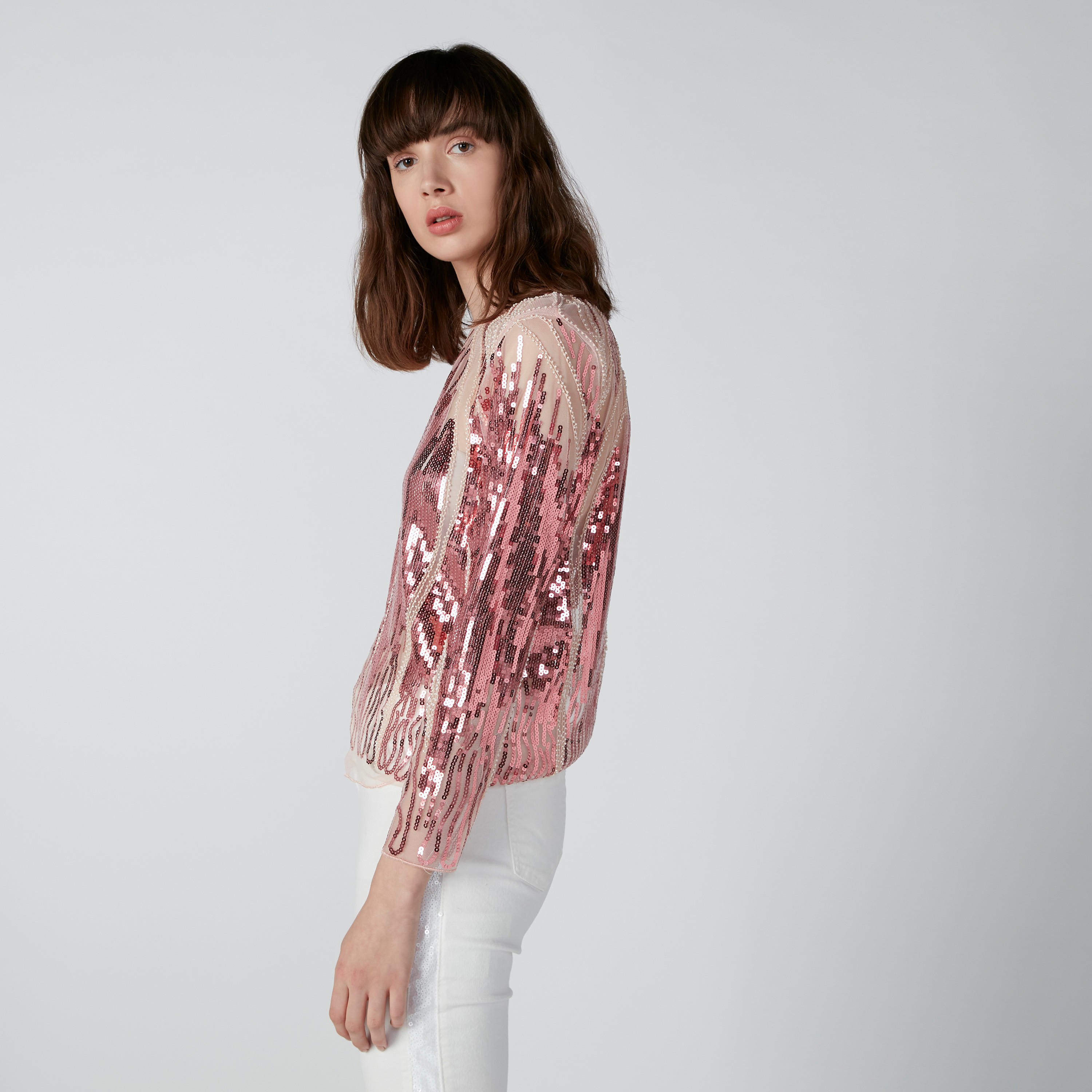 بلوزة ترتر بياقة مستديرة وأكمام طويلة-women-clothing-shirtsandblouses-blouses-image-1