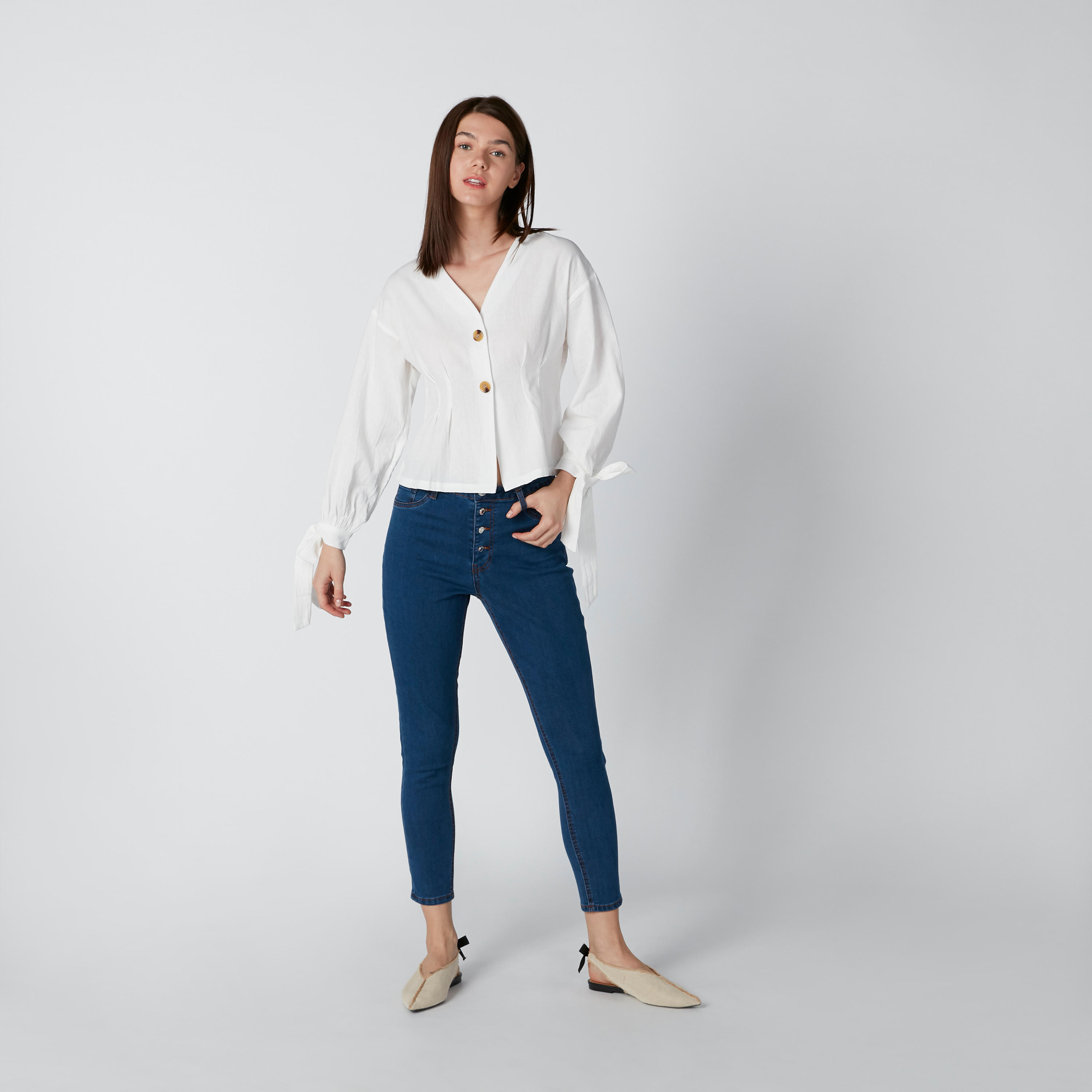 قميص سادة بأكمام طويلة وأربطة-women-clothing-shirtsandblouses-shirts-image-4