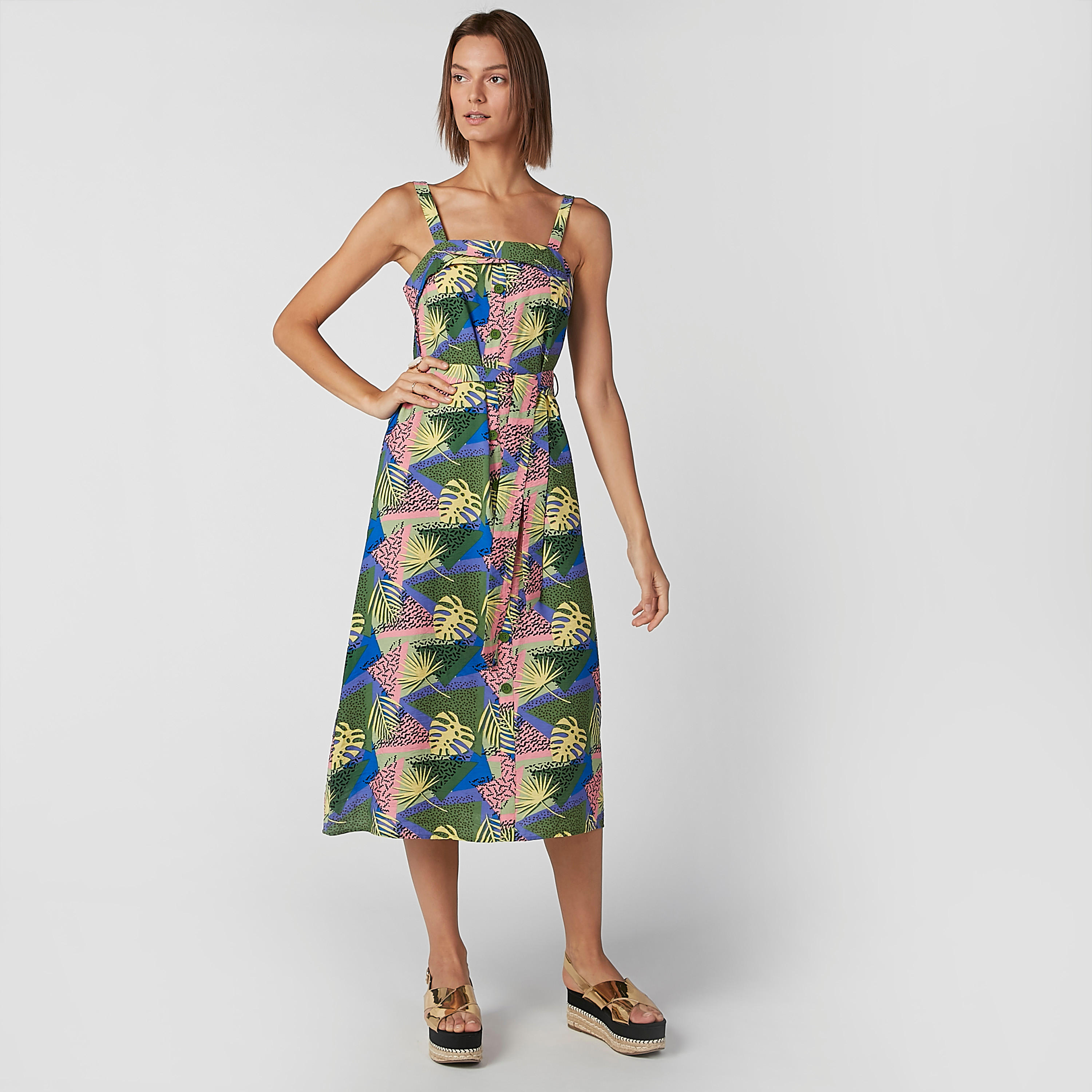 فستان إيه لاين متوسط الطول دون أكمام بحمّالات وطبعات-women-clothing-dresses-image-1