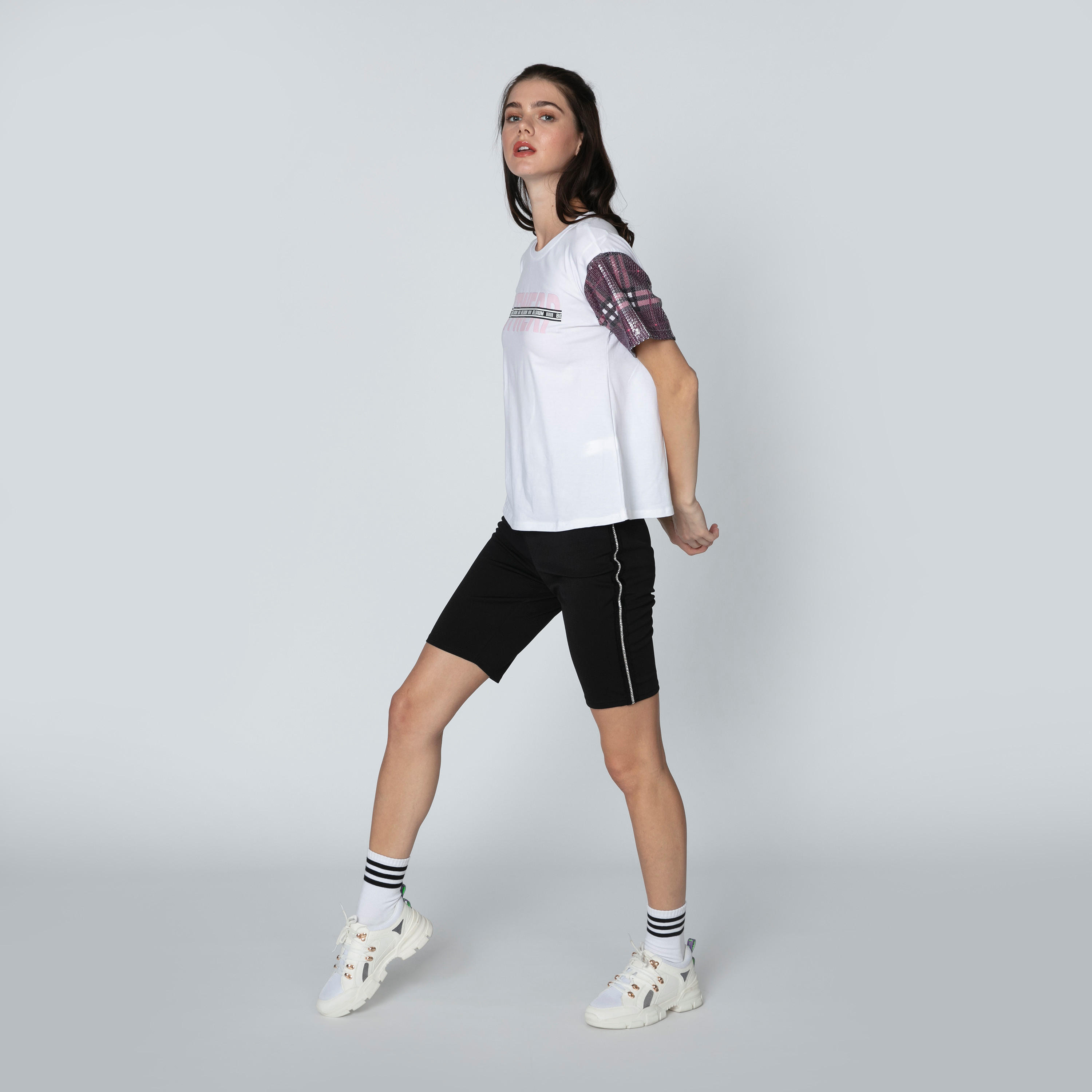 2Xtremz Skinny Fit Plain Shorts with Piping Detail and Elasticised Waistband-women-clothing-bottoms-shorts-image-1