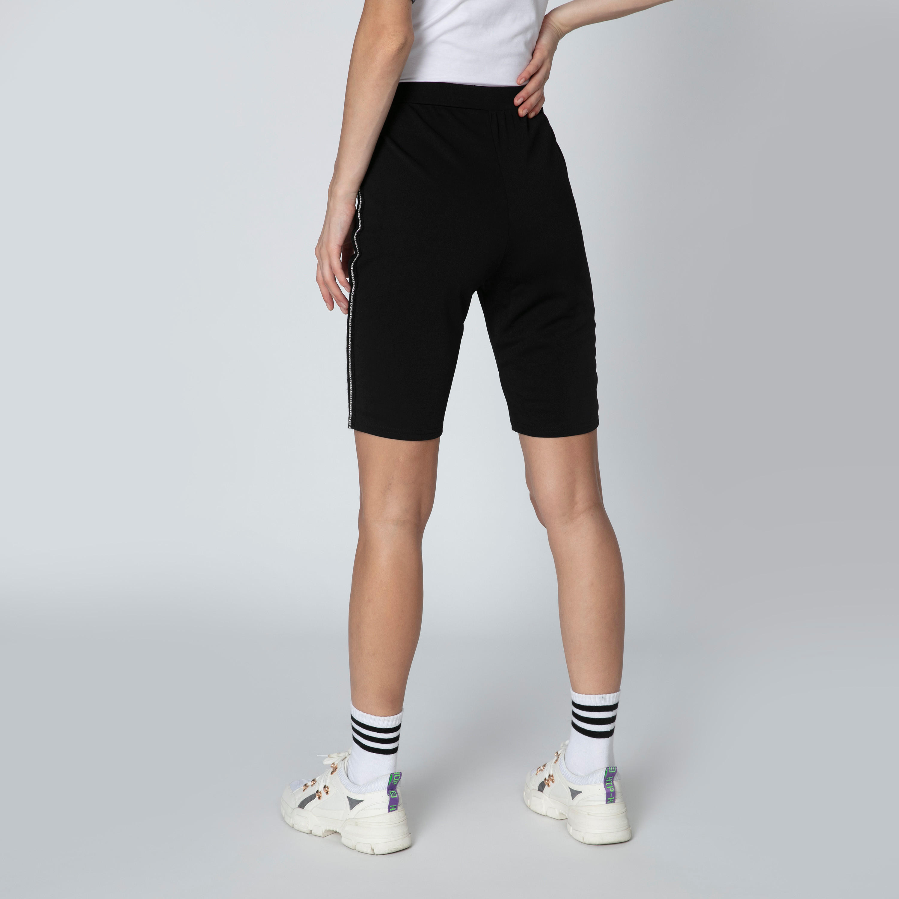 2Xtremz Skinny Fit Plain Shorts with Piping Detail and Elasticised Waistband-women-clothing-bottoms-shorts-image-2