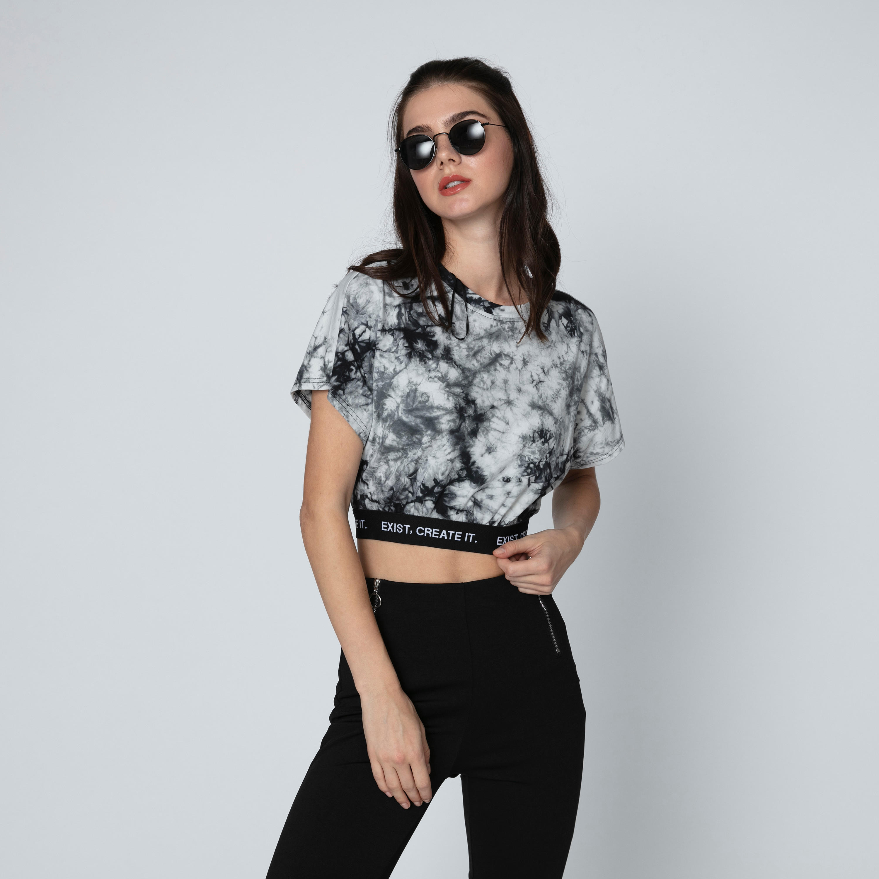 Printed Crop Top with Extended Sleeves and Elasticised Hem-women-clothing-tshirts-image-1