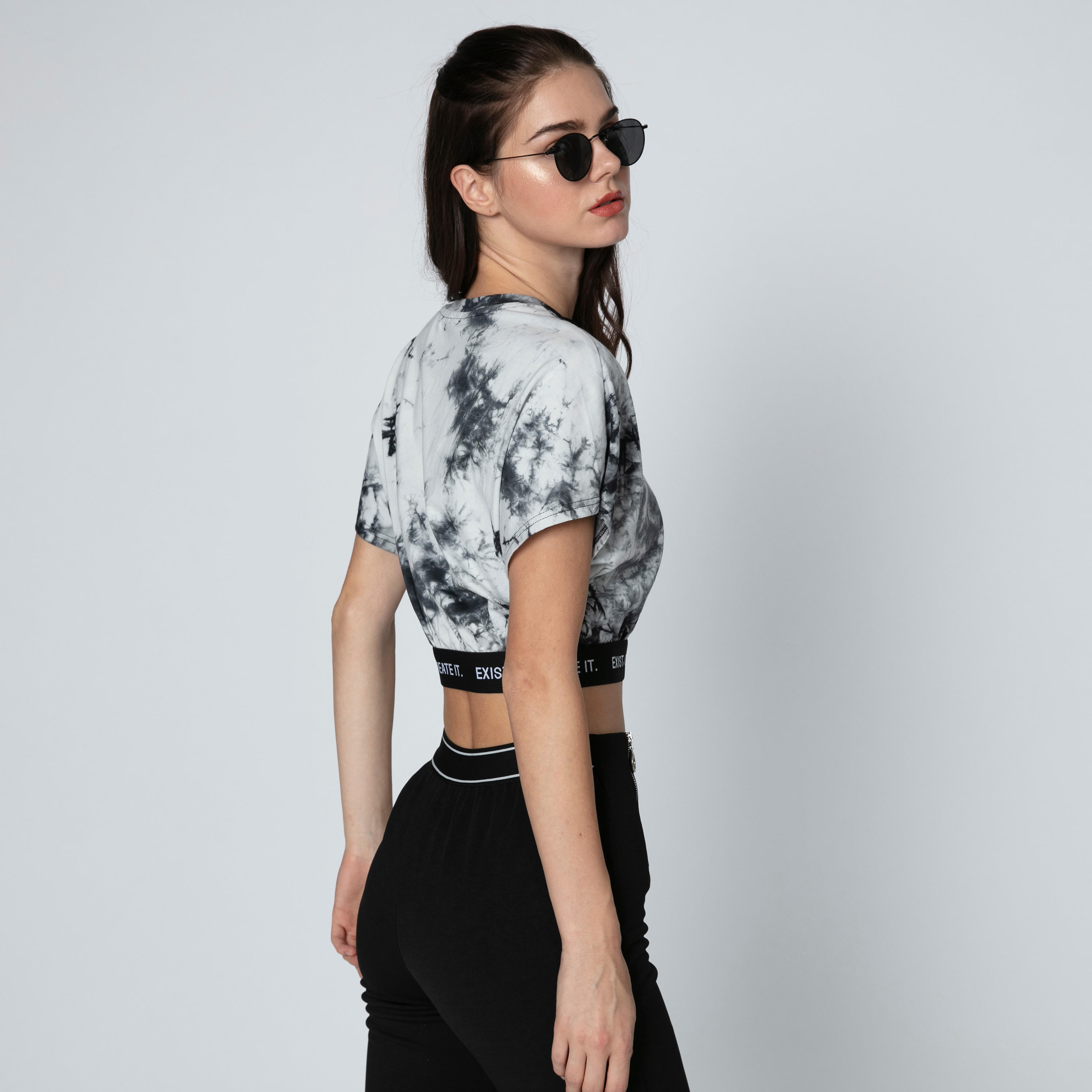 Printed Crop Top with Extended Sleeves and Elasticised Hem-women-clothing-tshirts-image-2