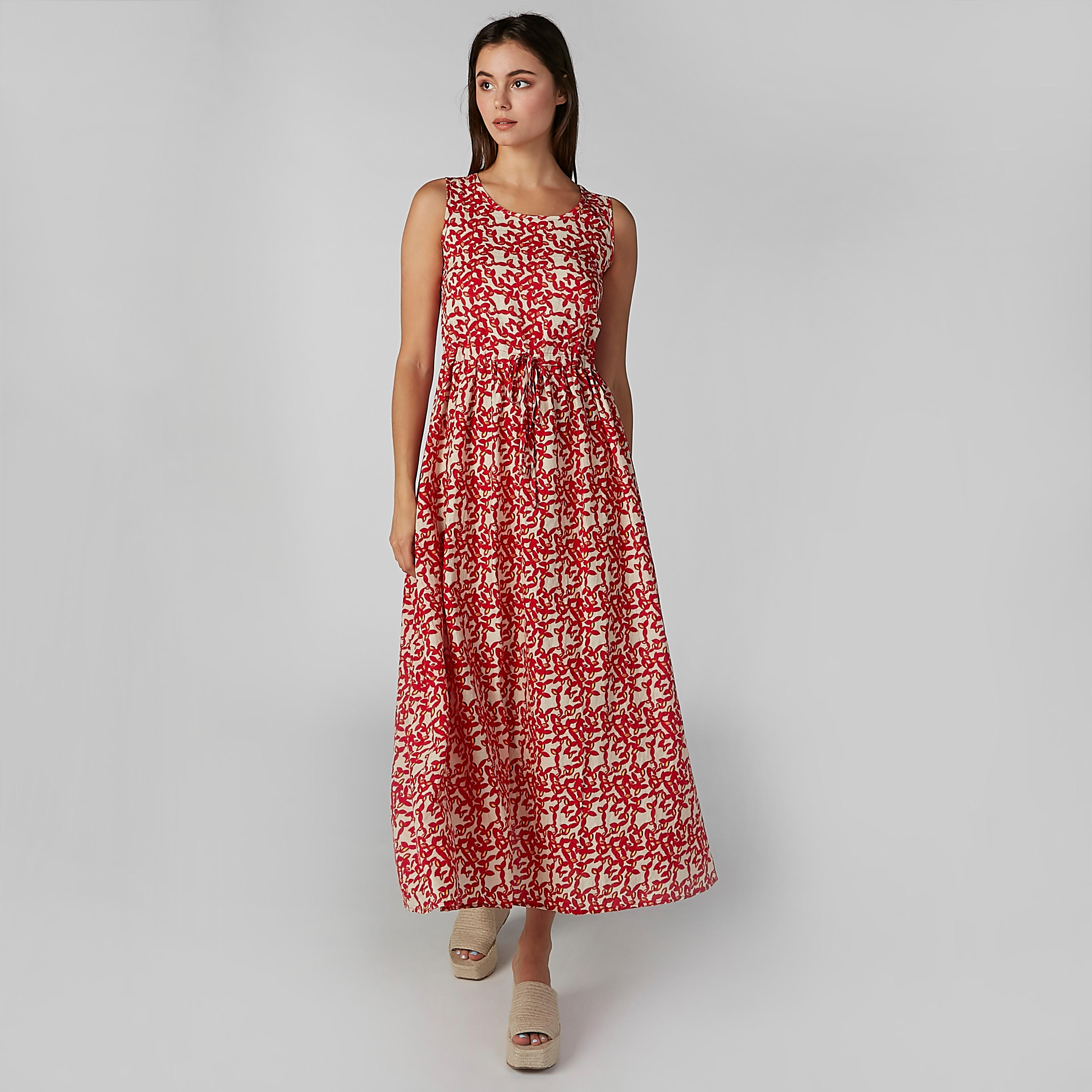 فستان إيه لاين طويل دون أكمام بأربطة وطبعات-women-clothing-dresses-image-1
