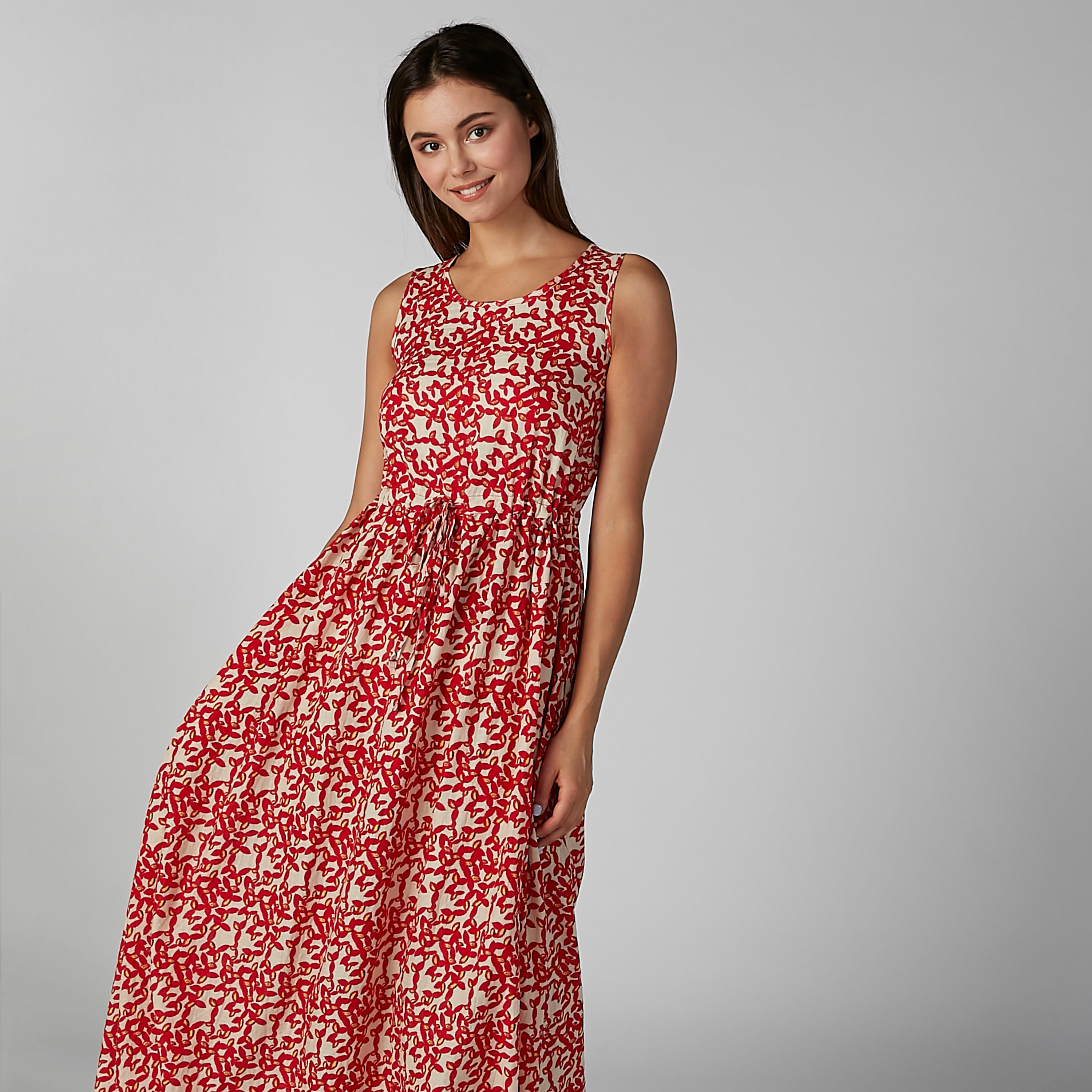 فستان إيه لاين طويل دون أكمام بأربطة وطبعات-women-clothing-dresses-image-2