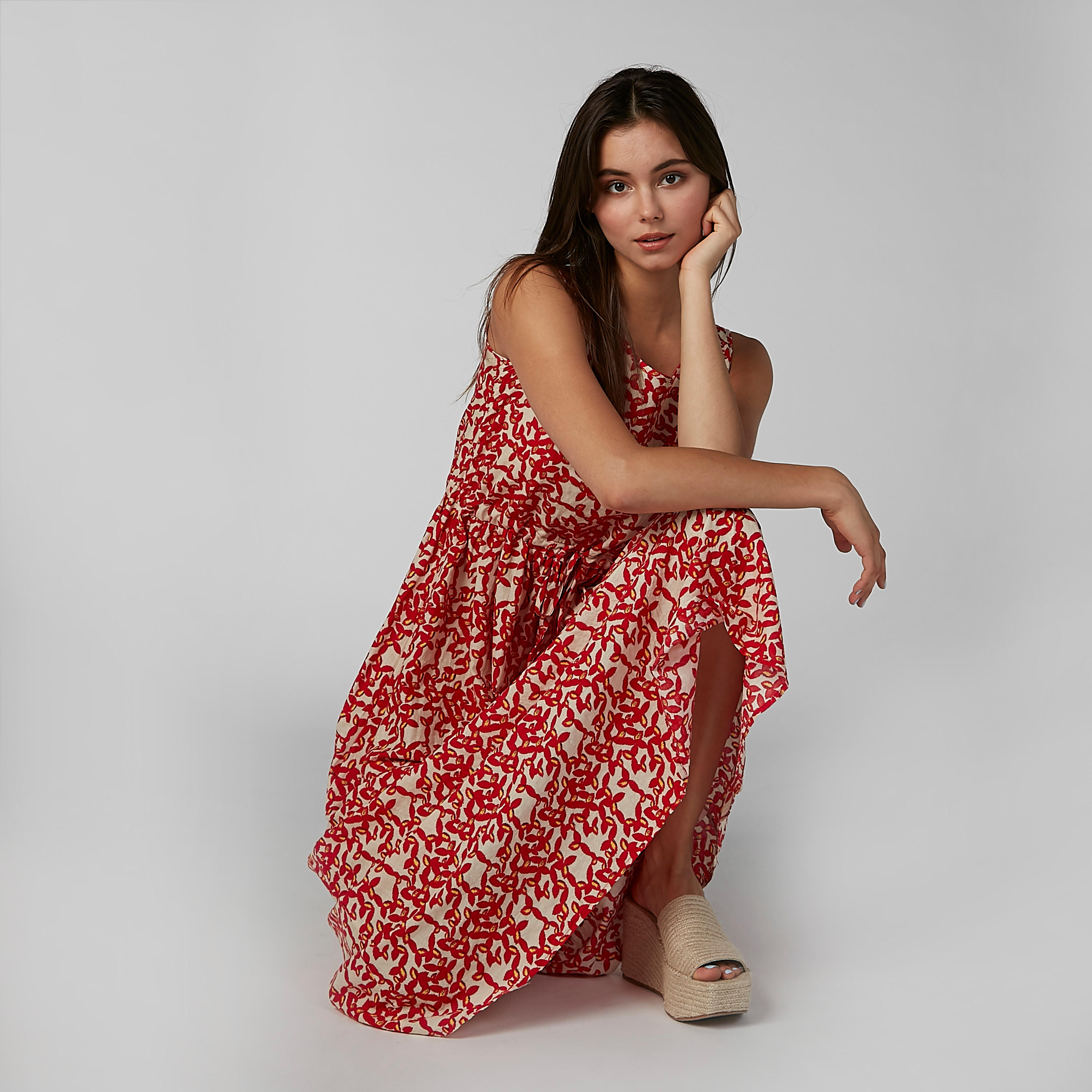 فستان إيه لاين طويل دون أكمام بأربطة وطبعات-women-clothing-dresses-image-3