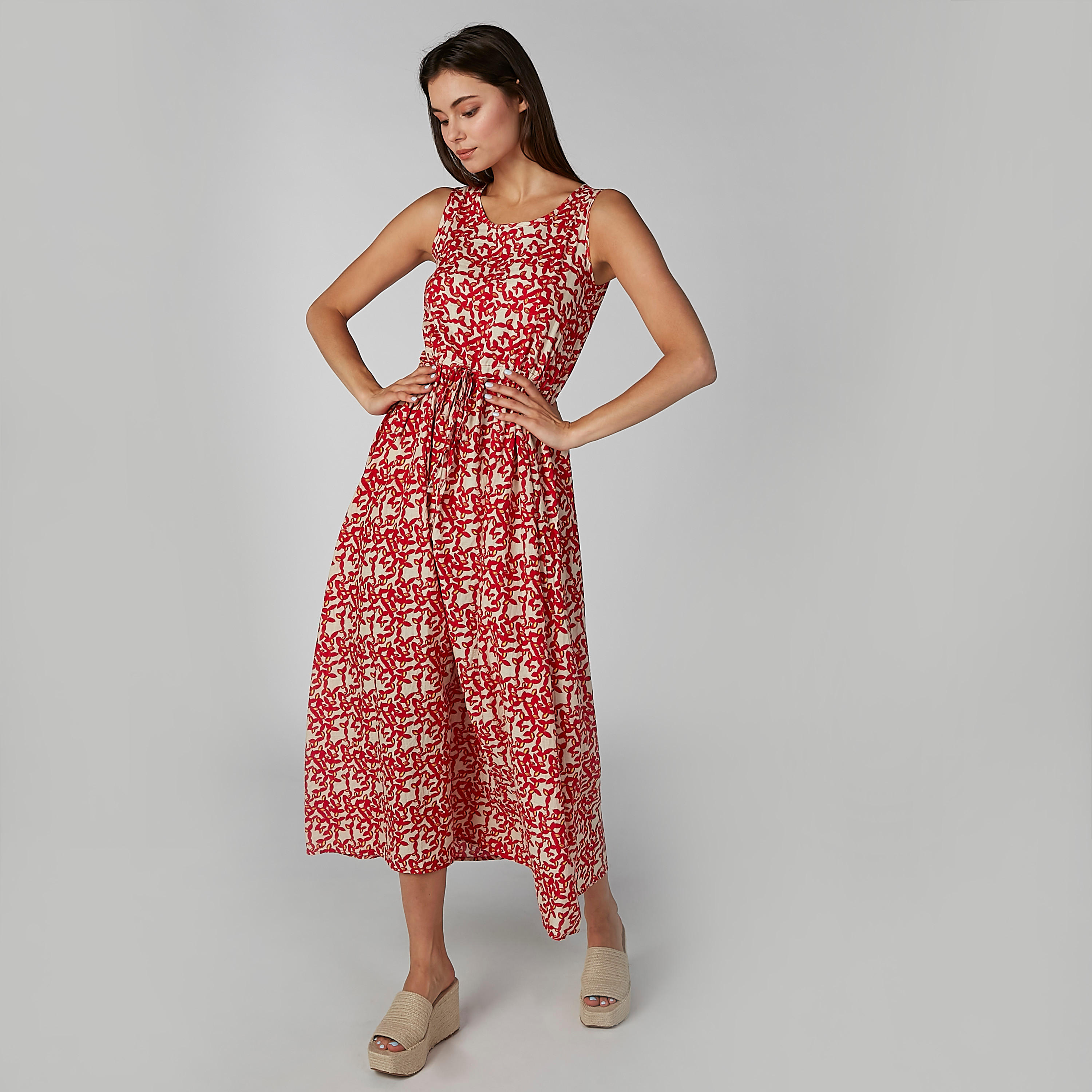 فستان إيه لاين طويل دون أكمام بأربطة وطبعات-women-clothing-dresses-image-4