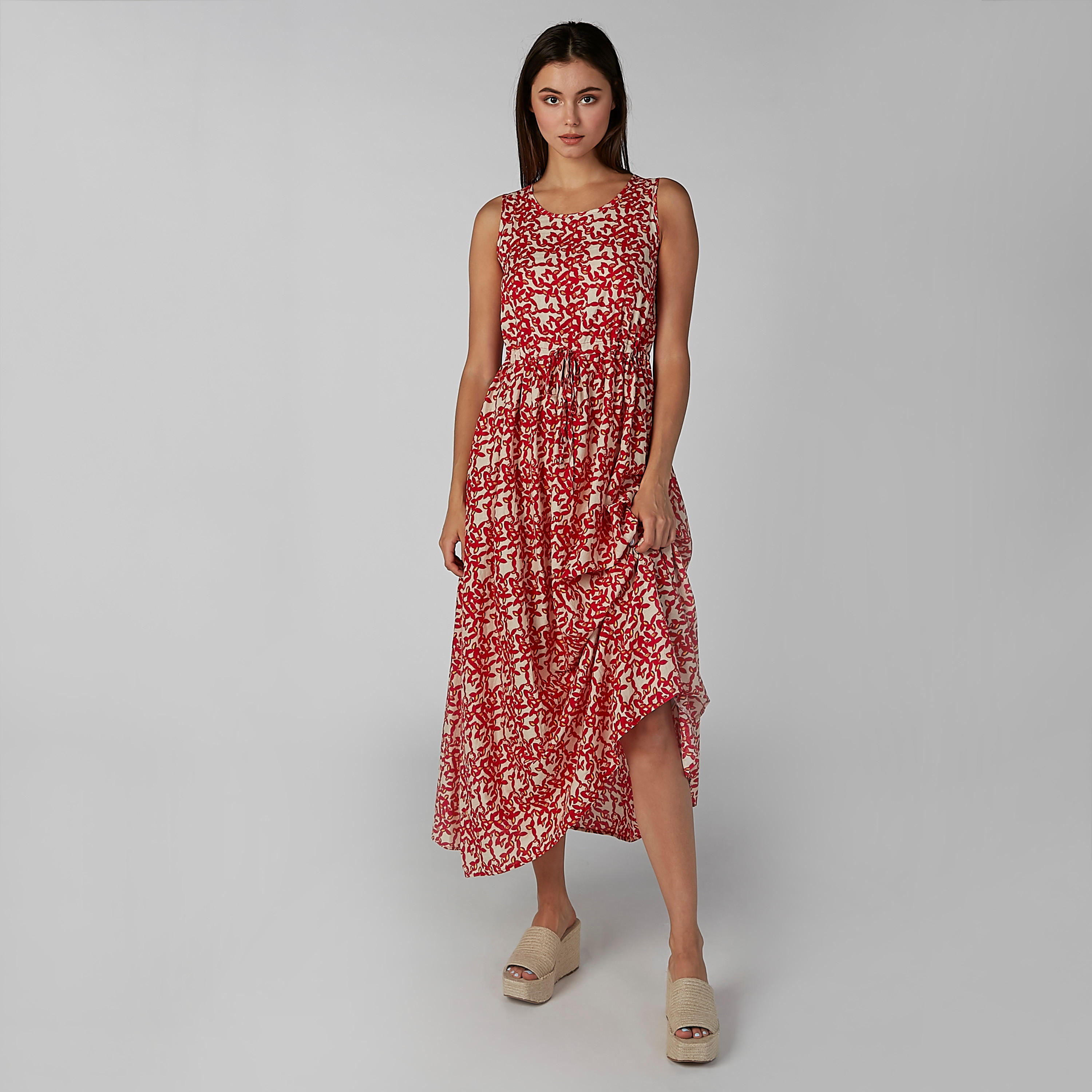 فستان إيه لاين طويل دون أكمام بأربطة وطبعات-women-clothing-dresses-image-6