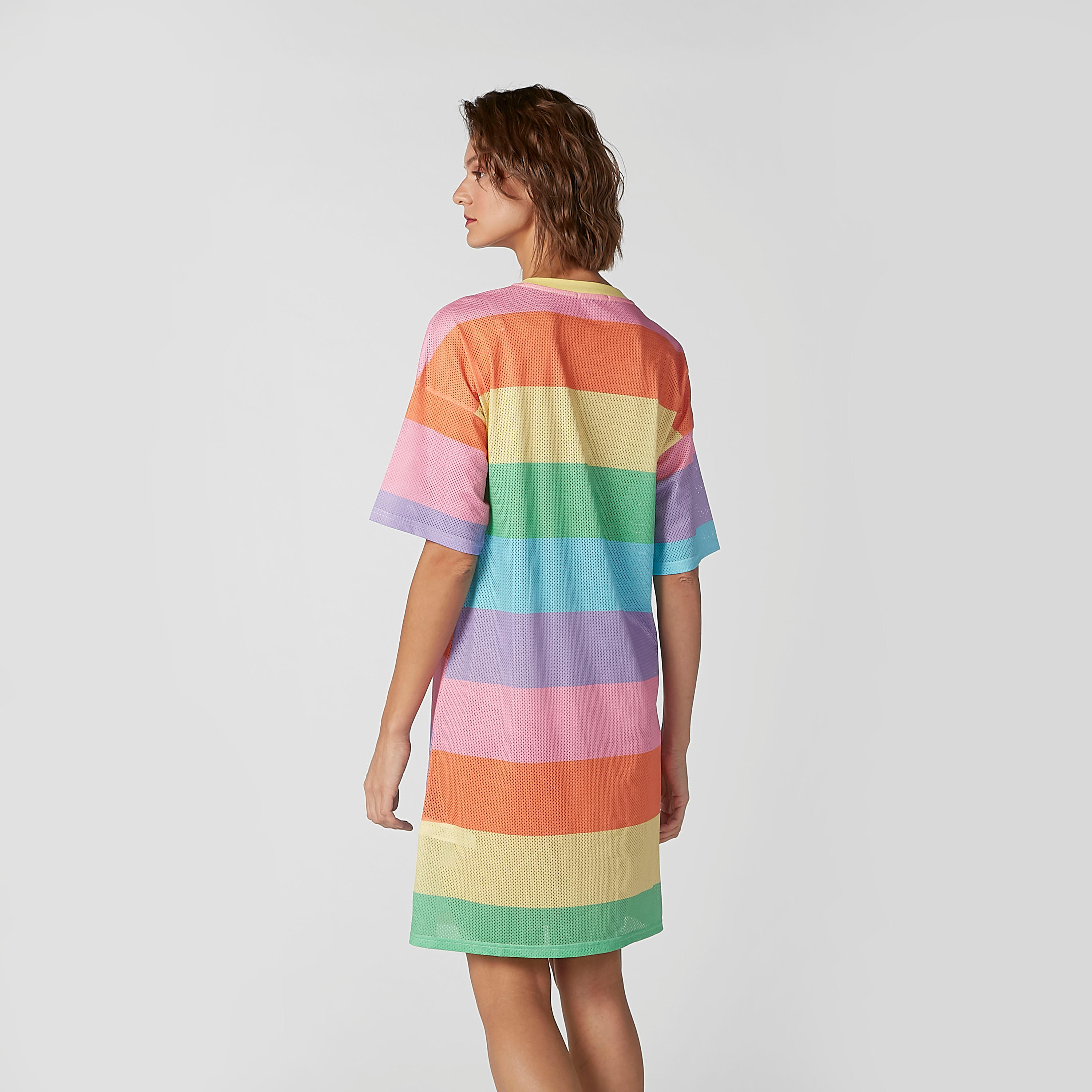 فستان تيشيرت مقلّم بنمط كتل الألوان متوسط الطول بأكتاف منسدلة-women-clothing-dresses-image-4