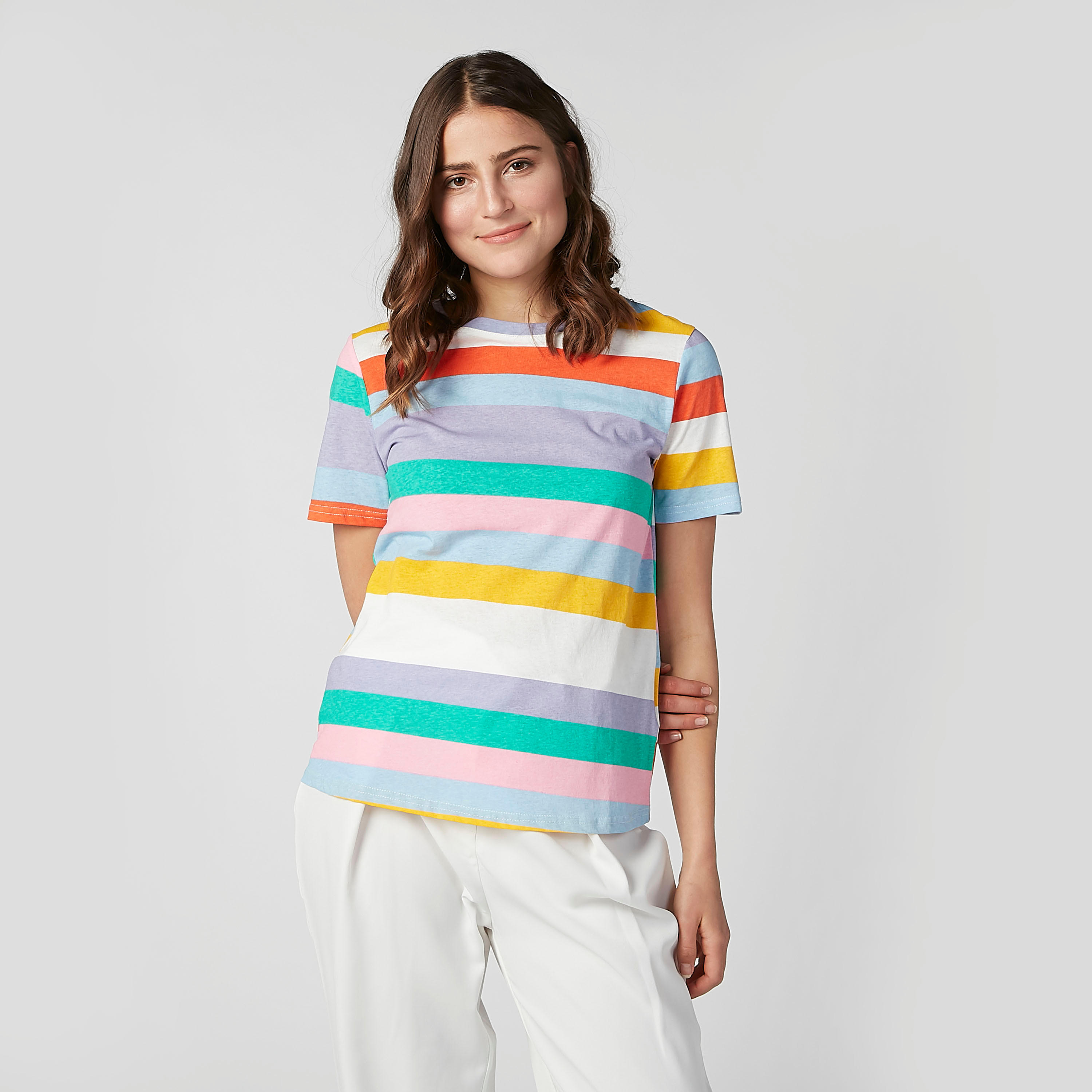 Striped T-shirt with Round Neck and Short Sleeves-women-clothing-tshirts-image-1