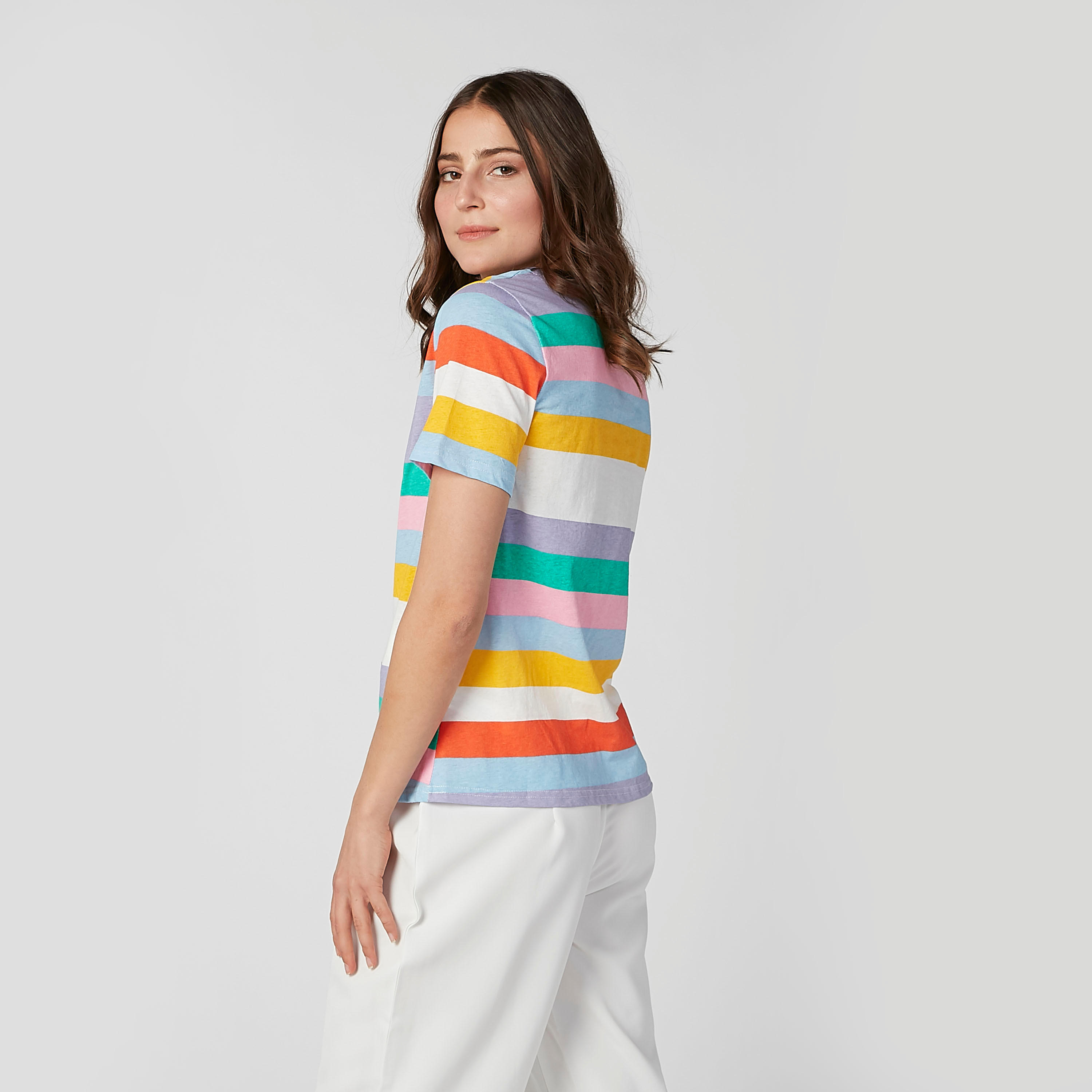 Striped T-shirt with Round Neck and Short Sleeves-women-clothing-tshirts-image-3