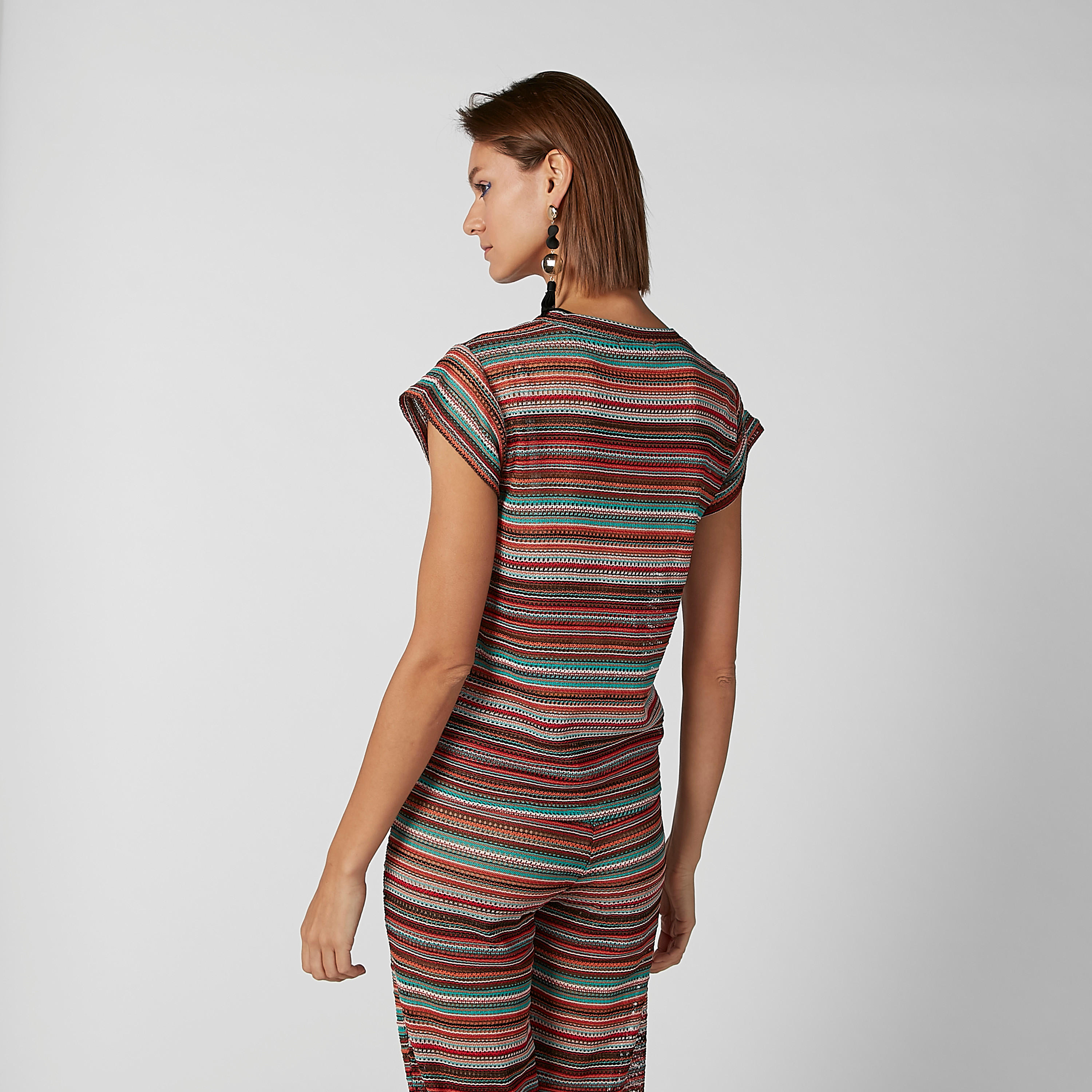 Textured T-shirt with Round Neck and Extended Cap Sleeves-women-clothing-tshirts-image-4
