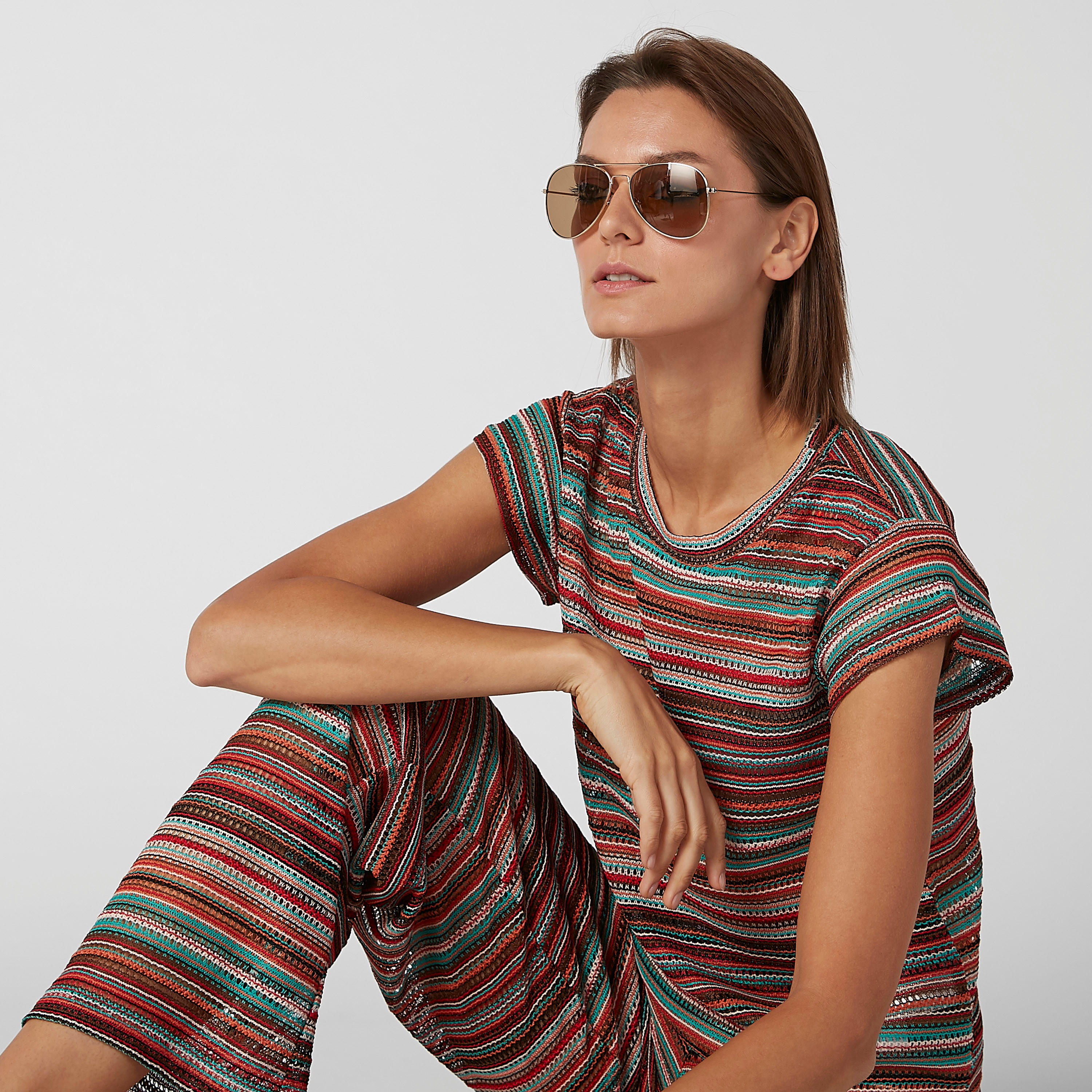 Textured T-shirt with Round Neck and Extended Cap Sleeves-women-clothing-tshirts-image-6