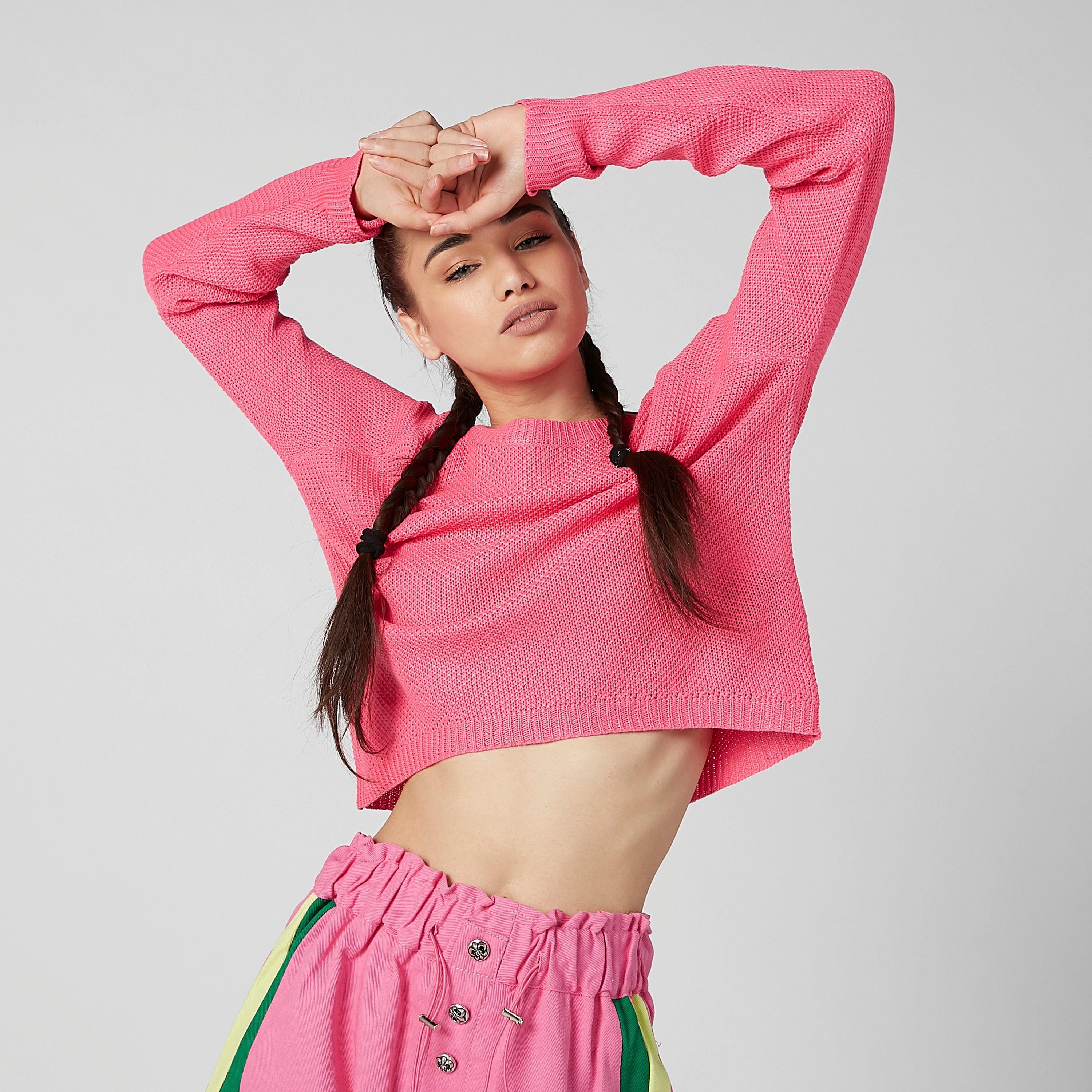 جامبر بارز الملمس بأكمام مغايرة وياقة مستديرة-women-clothing-cardigansandjumpers-jumpers-image-4