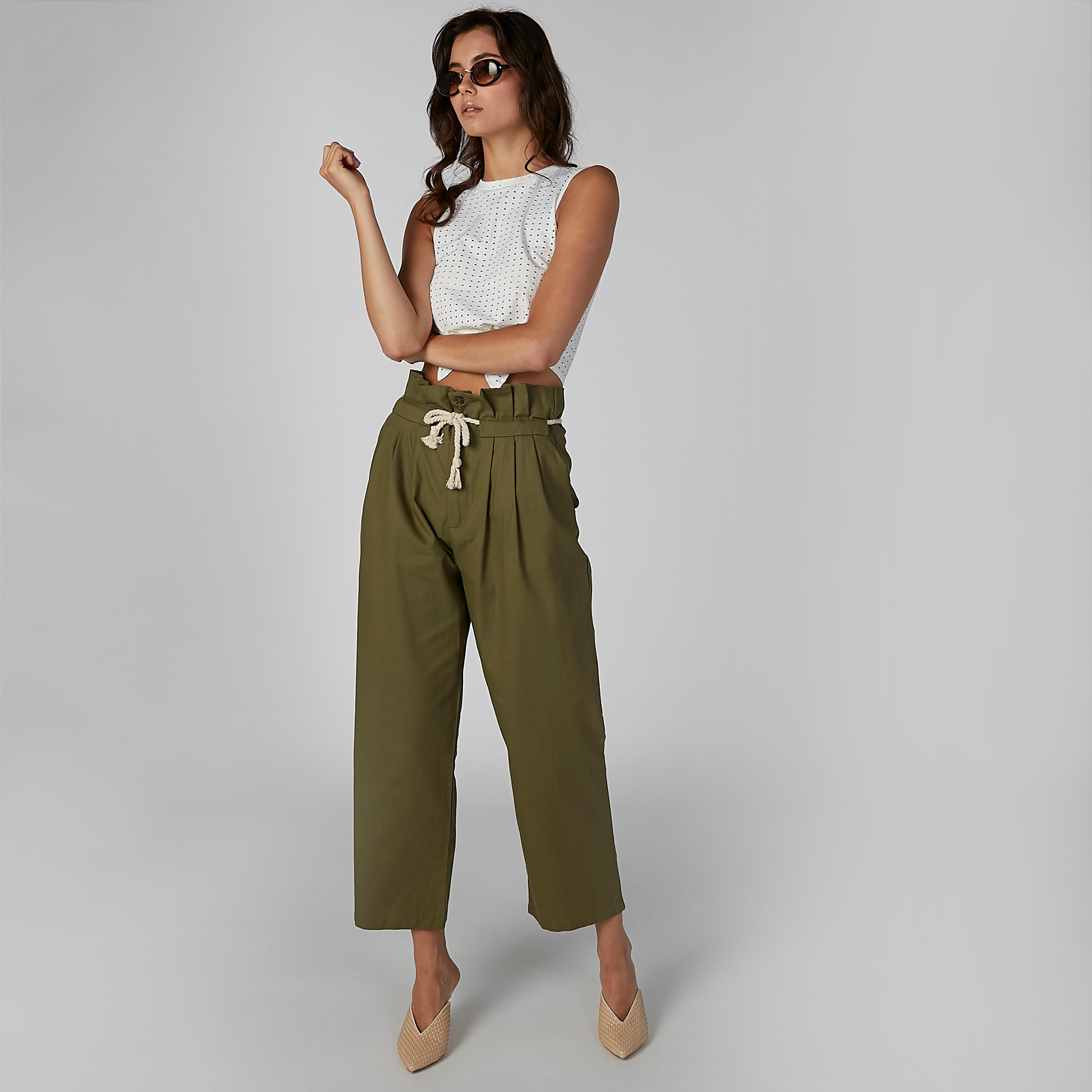 بنطال واسع الساقين سادة برباط من تو إكستريمز-women-clothing-bottoms-trousers-image-4