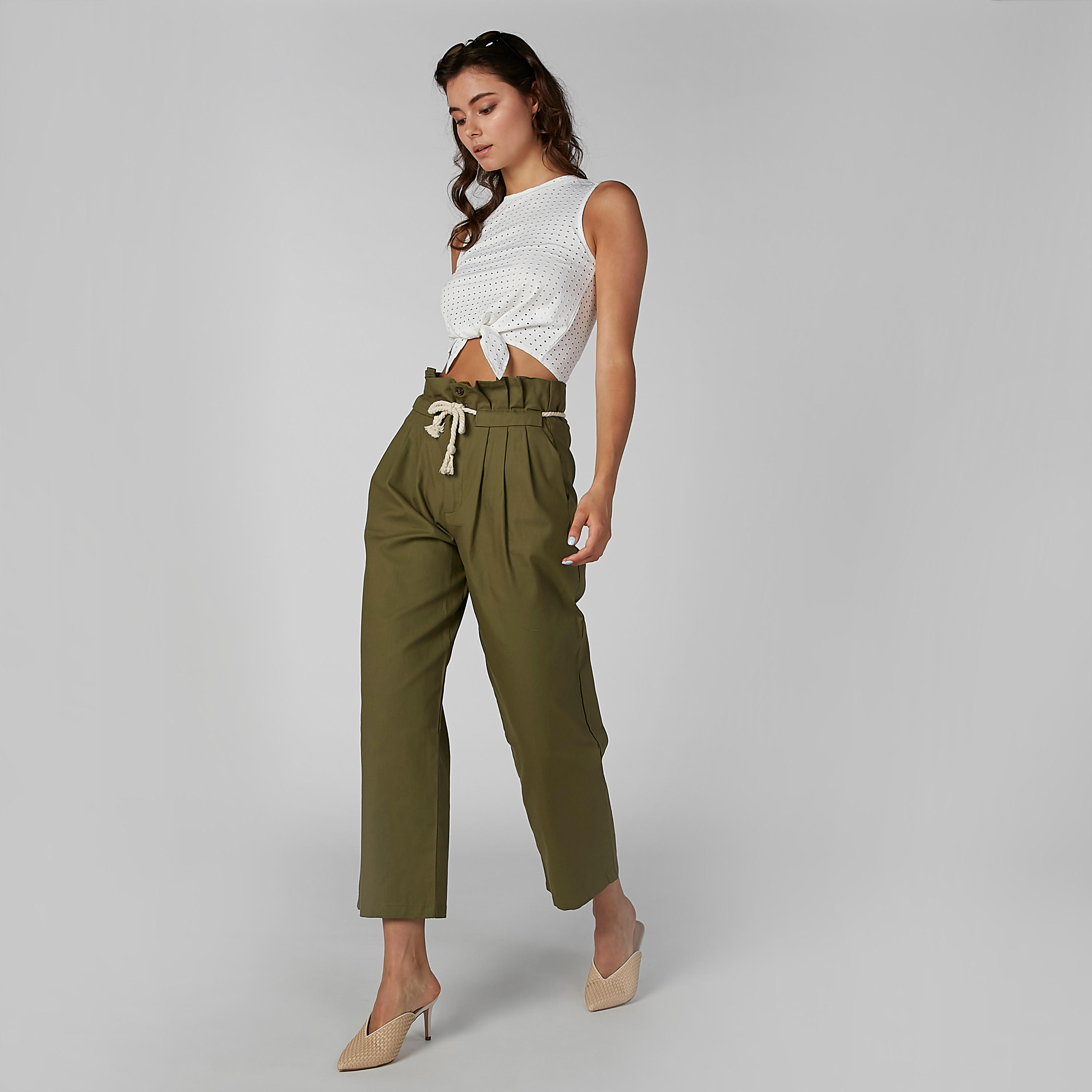 بنطال واسع الساقين سادة برباط من تو إكستريمز-women-clothing-bottoms-trousers-image-1