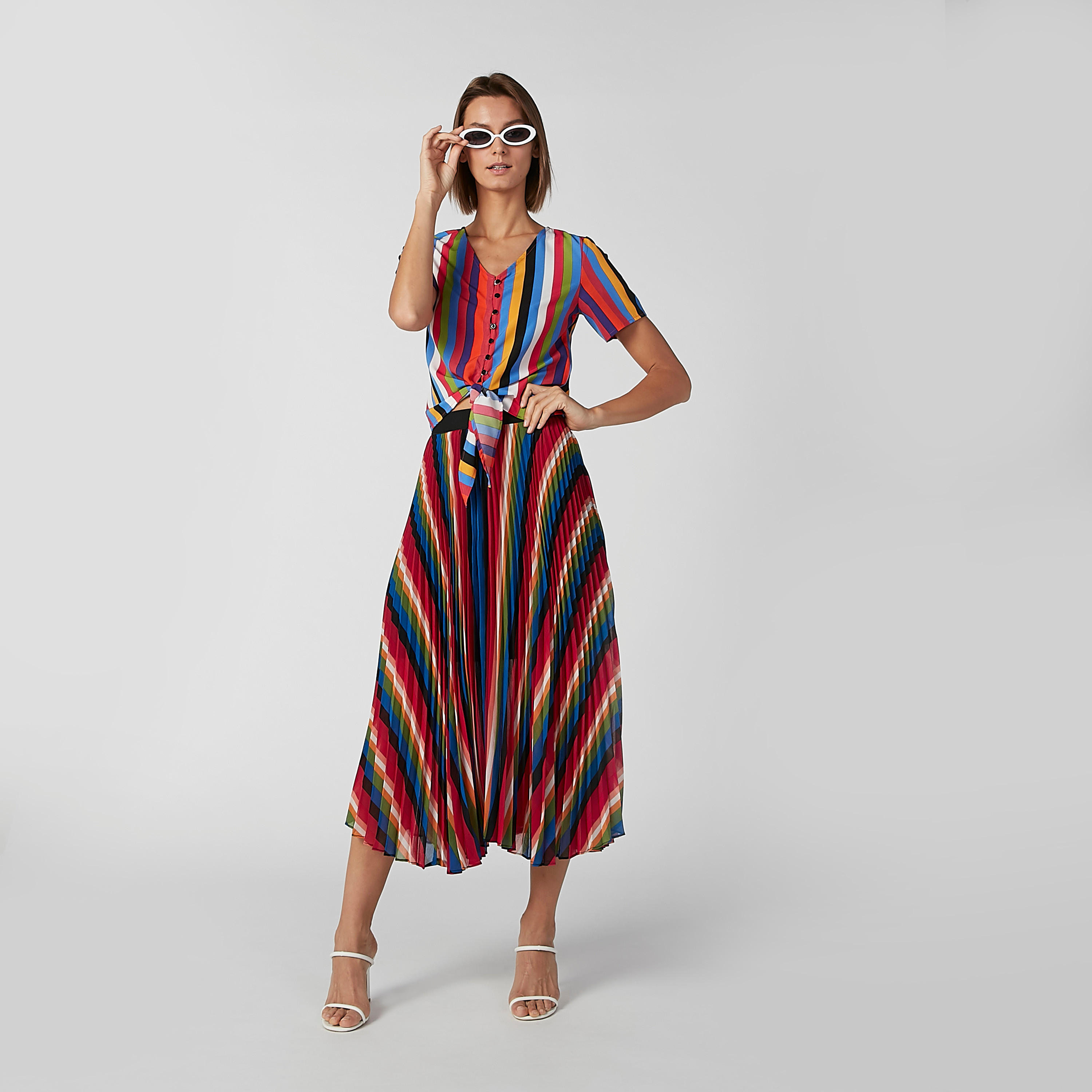 Striped Shirt with V-neck and Tie Ups-women-clothing-shirtsandblouses-shirts-image-5