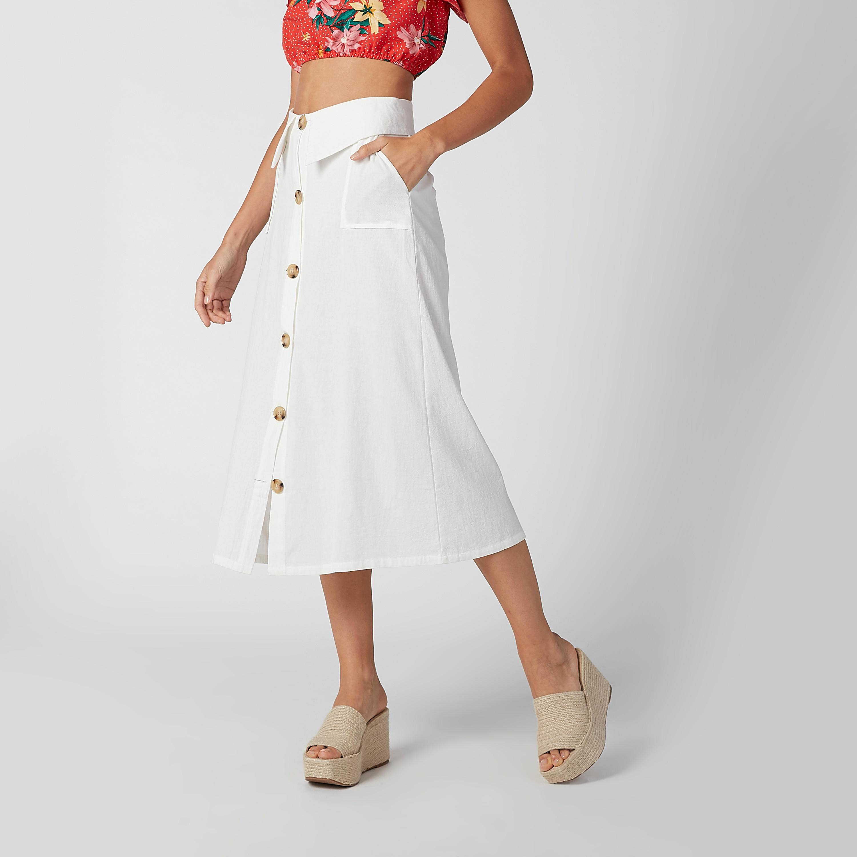 تنورة سادة إيه لاين متوسطة الطول بجيوب وأزرار-women-clothing-bottoms-skirts-image-5