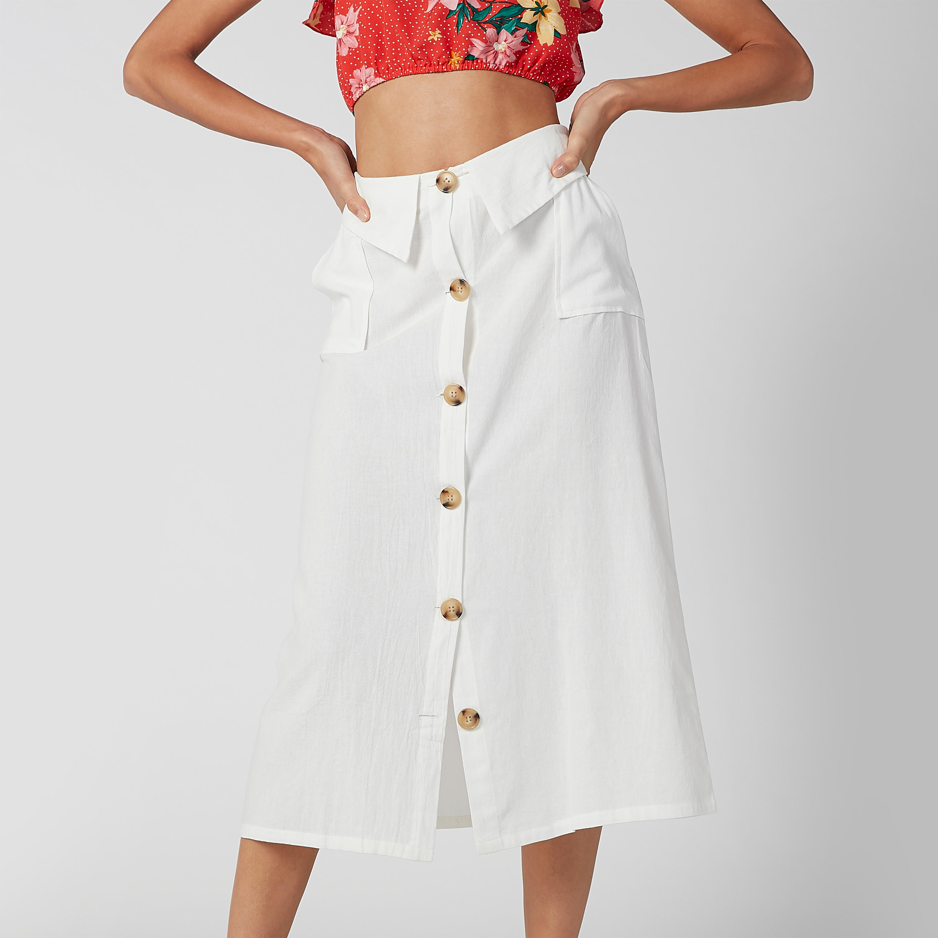 تنورة سادة إيه لاين متوسطة الطول بجيوب وأزرار-women-clothing-bottoms-skirts-image-6