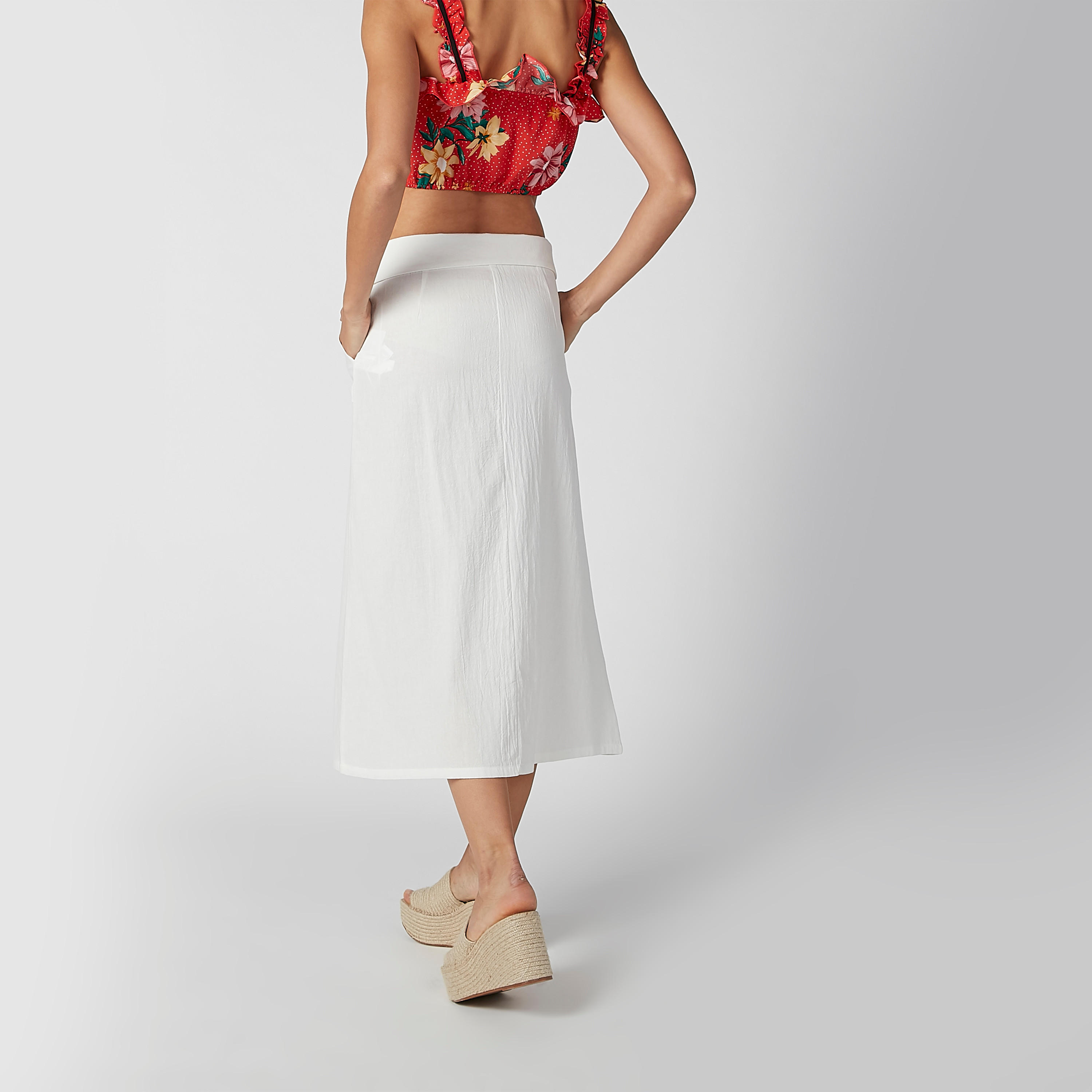 تنورة سادة إيه لاين متوسطة الطول بجيوب وأزرار-women-clothing-bottoms-skirts-image-2