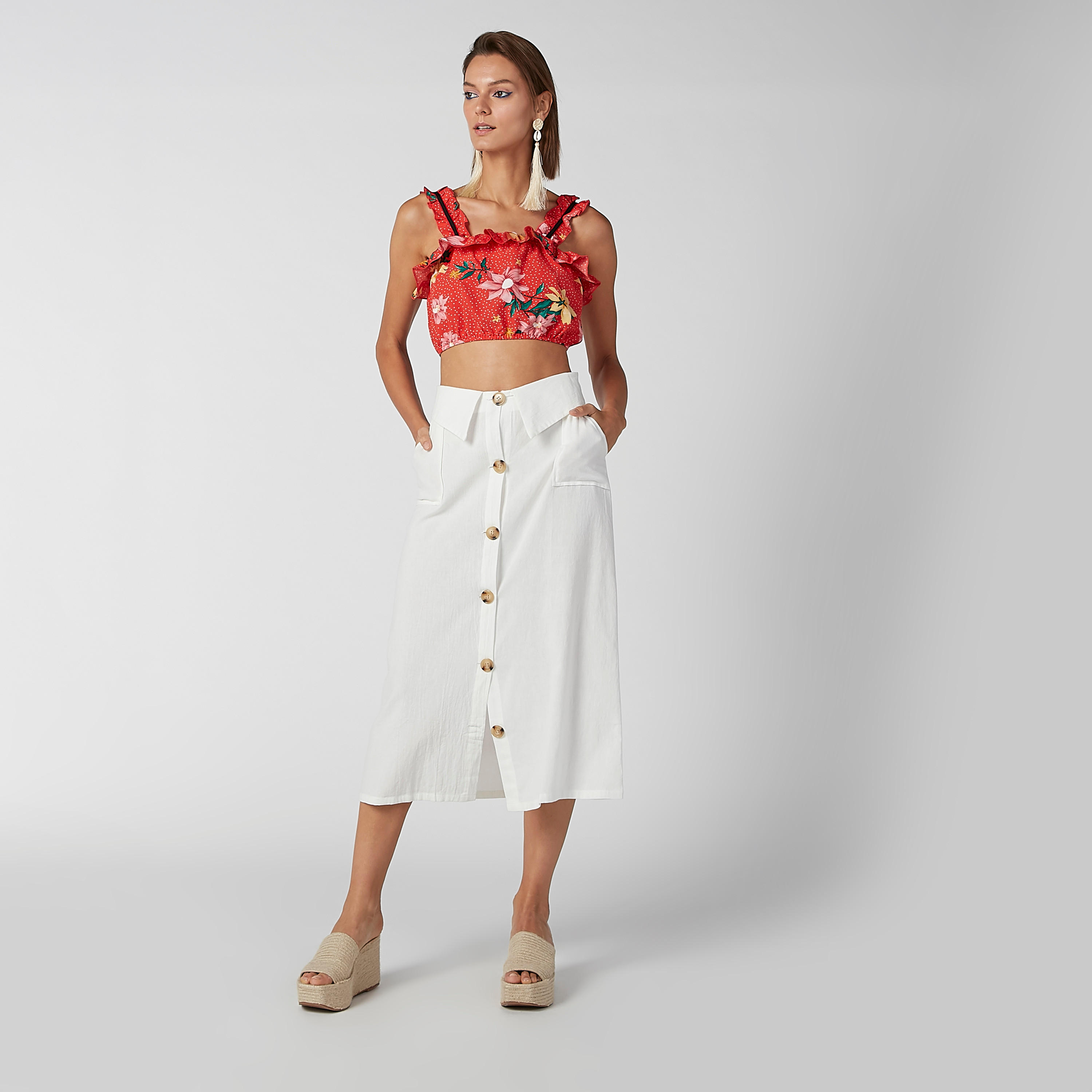 تنورة سادة إيه لاين متوسطة الطول بجيوب وأزرار-women-clothing-bottoms-skirts-image-1