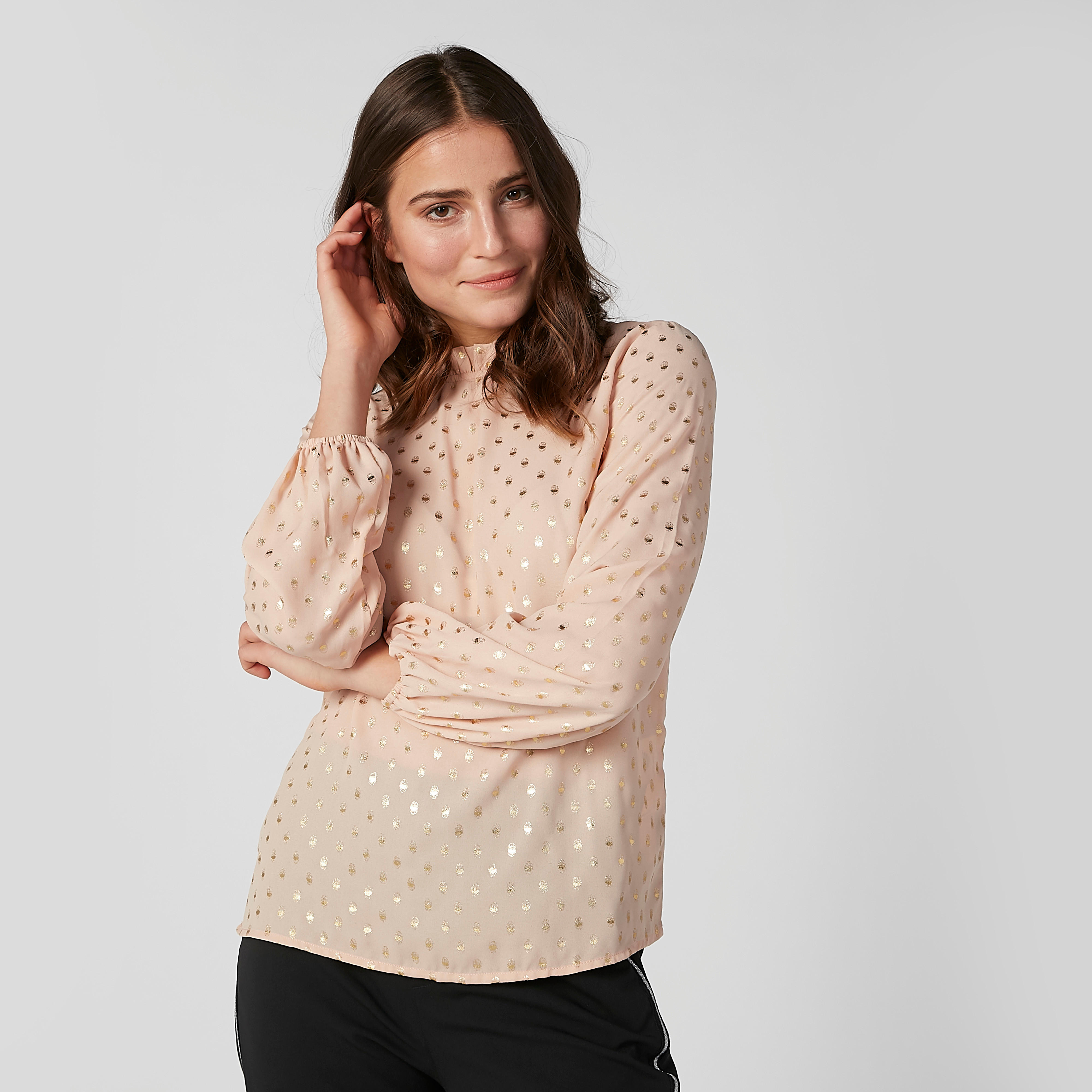 بلوزة بياقة كشكش عالية وأكمام بيشوب وطبعات-women-clothing-shirtsandblouses-blouses-image-1