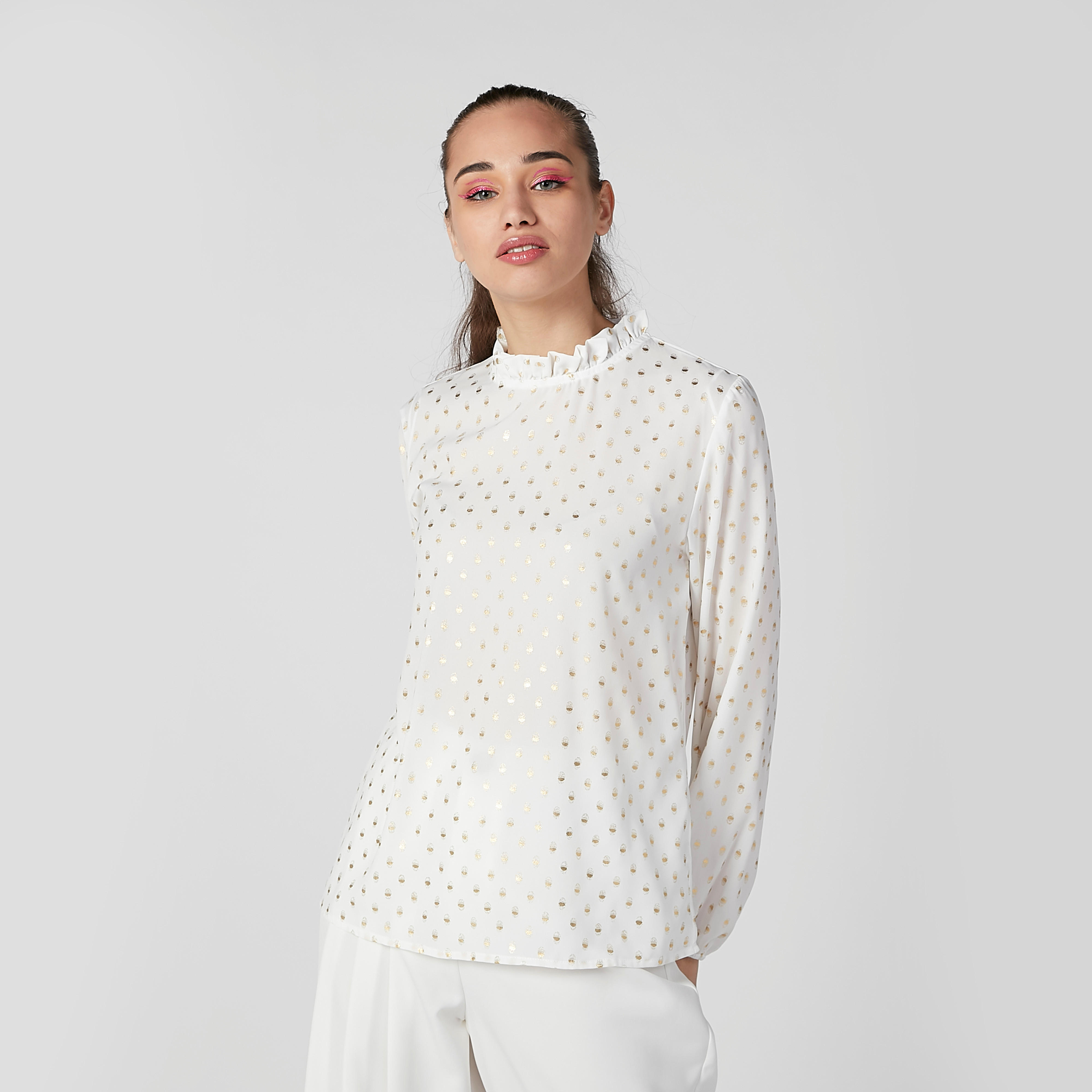 Printed Top with High Neck and Bishop Sleeves-women-clothing-shirtsandblouses-blouses-image-2