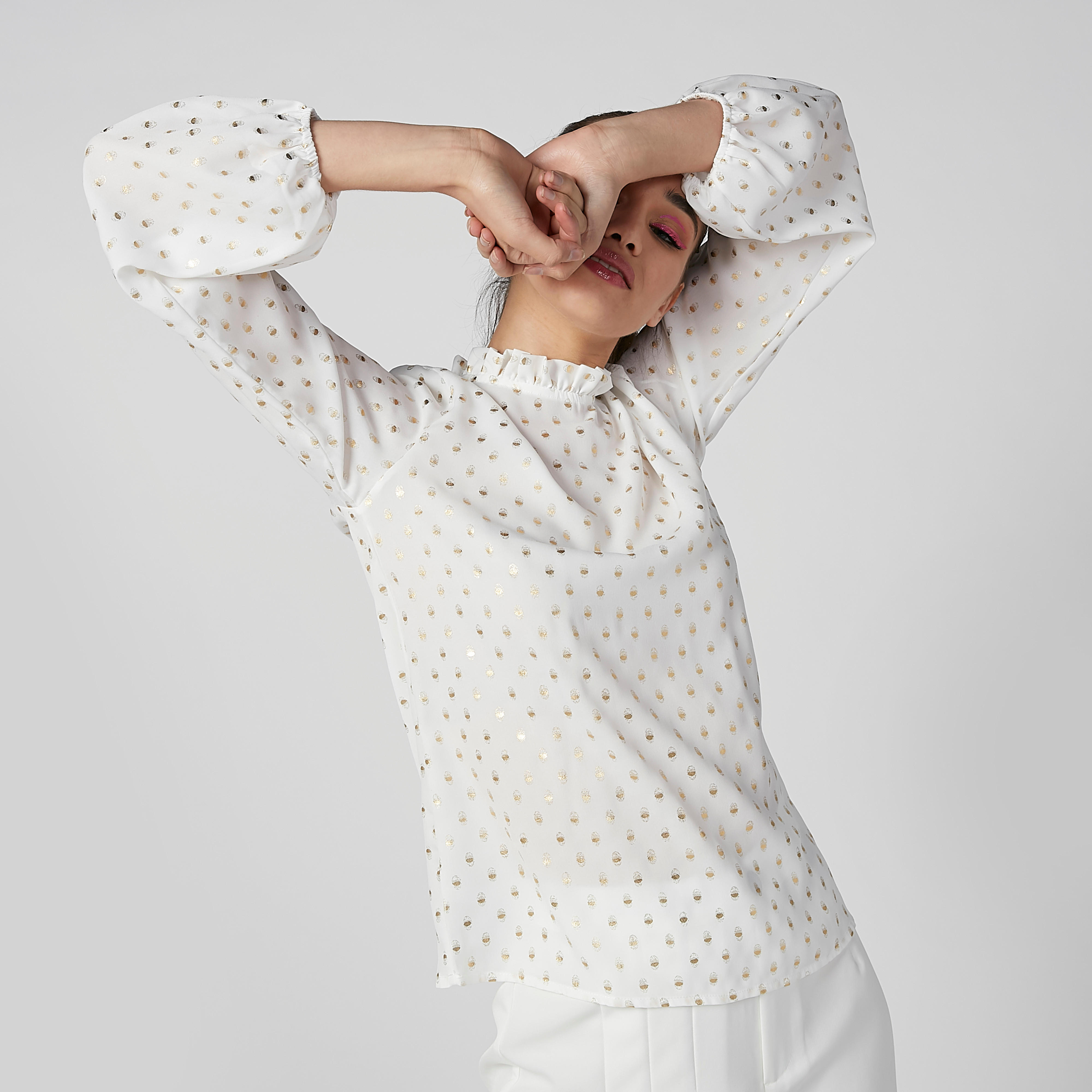 Printed Top with High Neck and Bishop Sleeves-women-clothing-shirtsandblouses-blouses-image-3