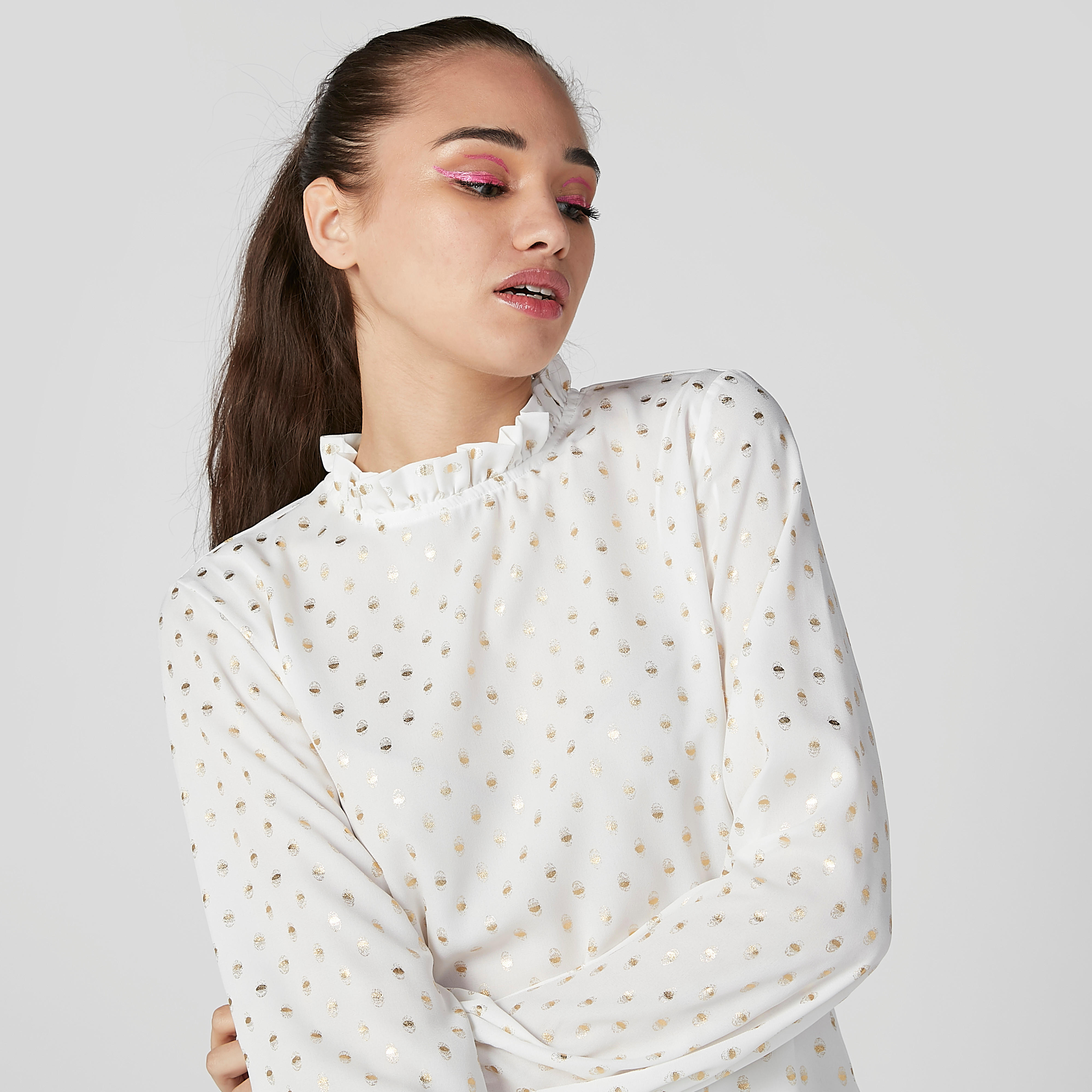 Printed Top with High Neck and Bishop Sleeves-women-clothing-shirtsandblouses-blouses-image-4