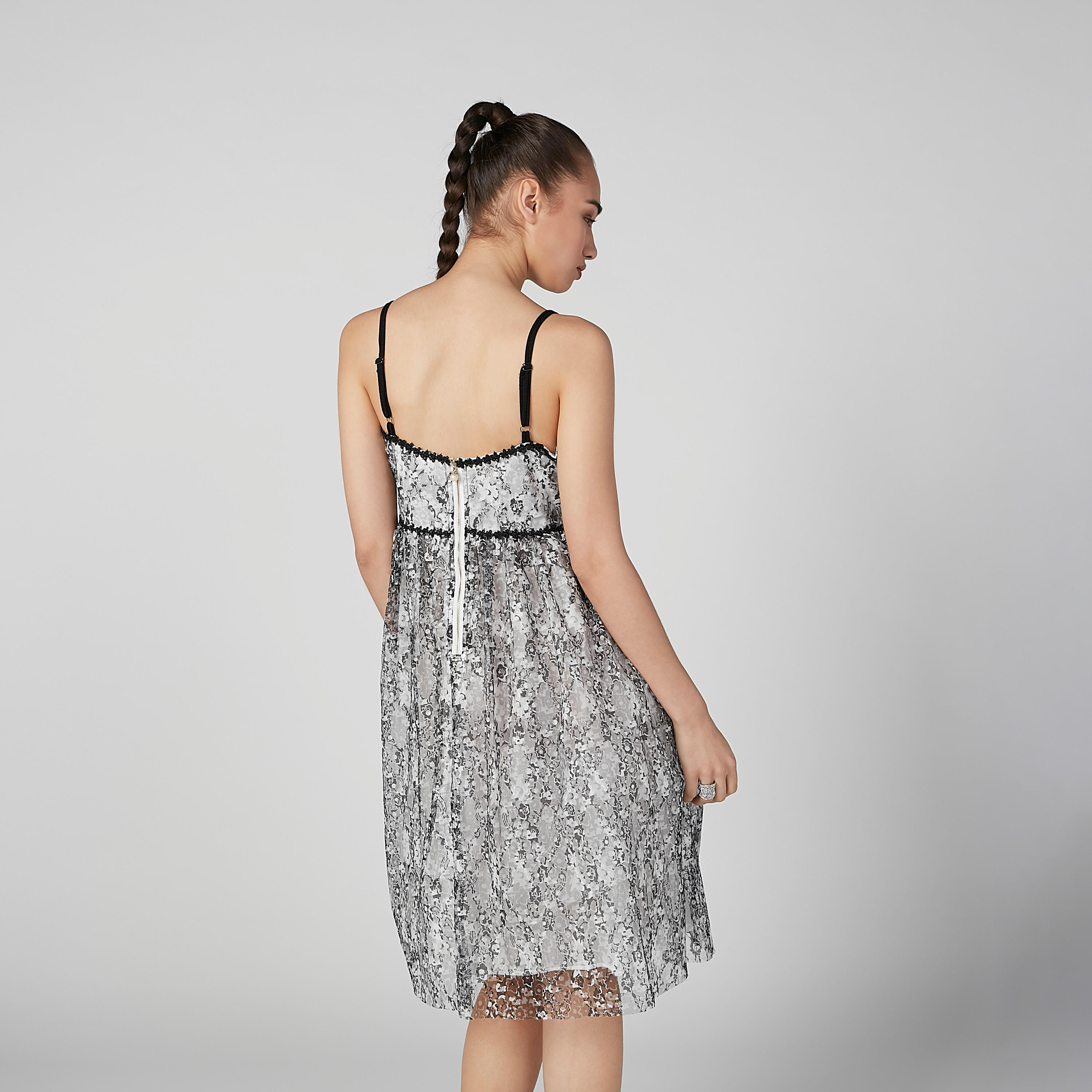 فستان بارز الملمس إيه لاين متوسط الطول بحمّالات رفيعة وسحّاب إغلاق-women-clothing-dresses-image-2