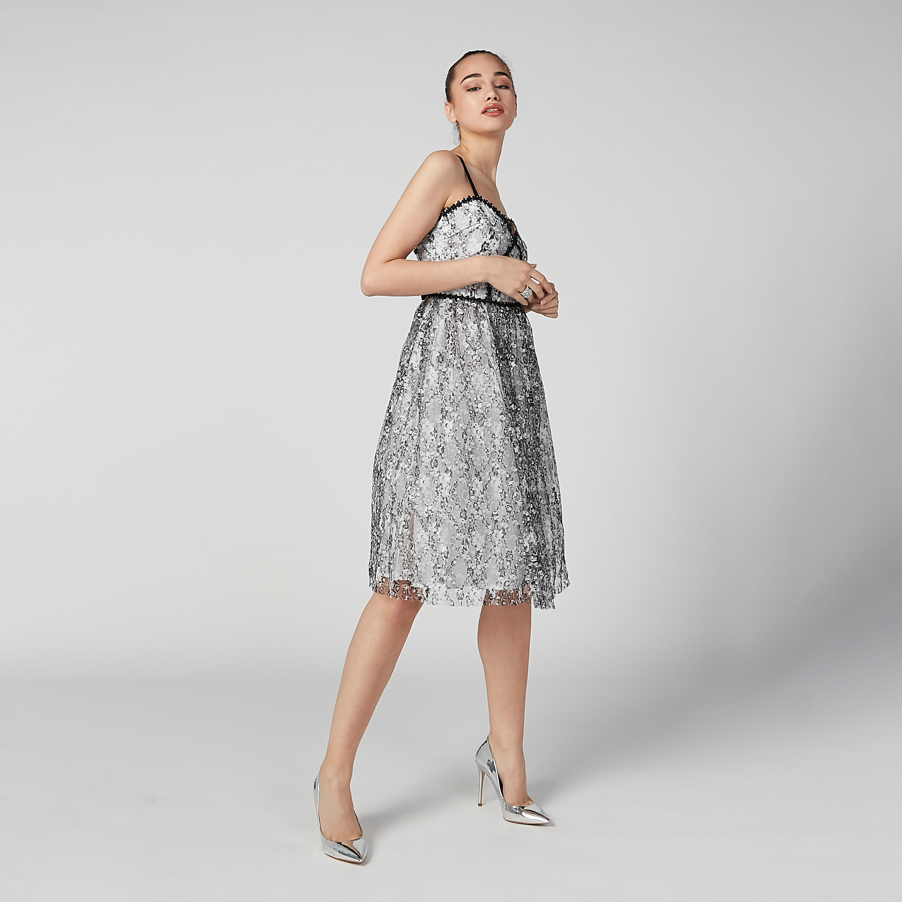 فستان بارز الملمس إيه لاين متوسط الطول بحمّالات رفيعة وسحّاب إغلاق-women-clothing-dresses-image-3