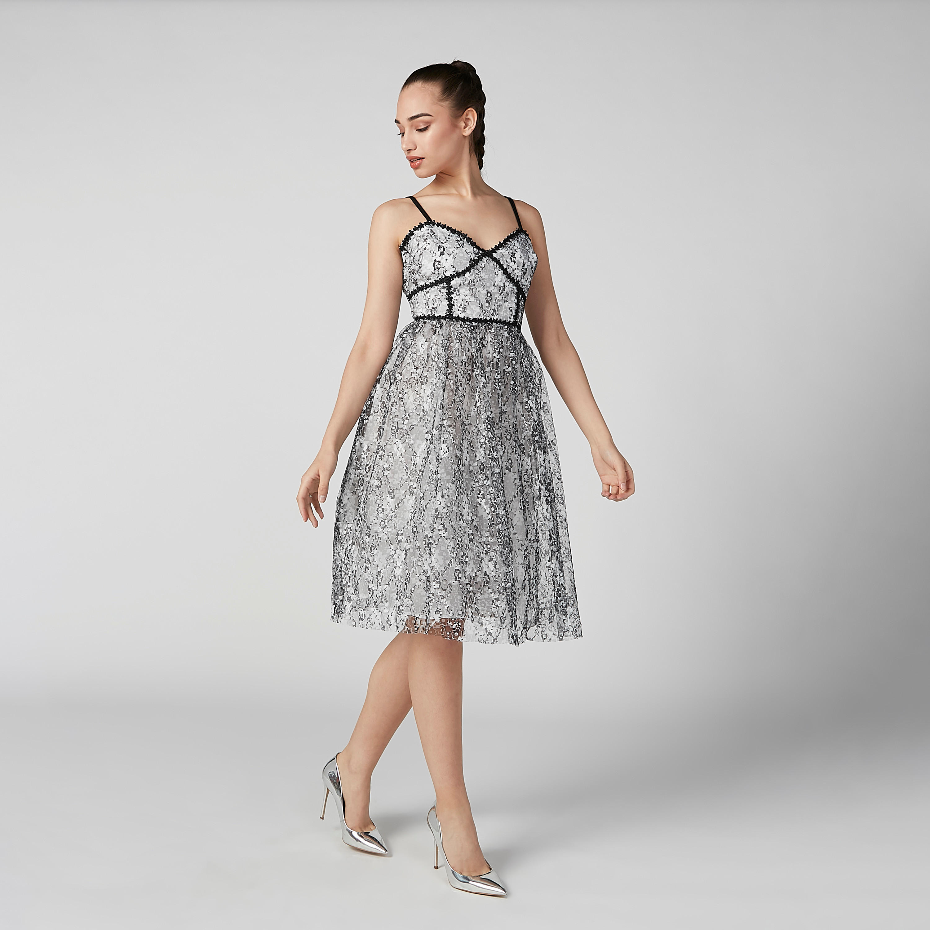 فستان بارز الملمس إيه لاين متوسط الطول بحمّالات رفيعة وسحّاب إغلاق-women-clothing-dresses-image-5