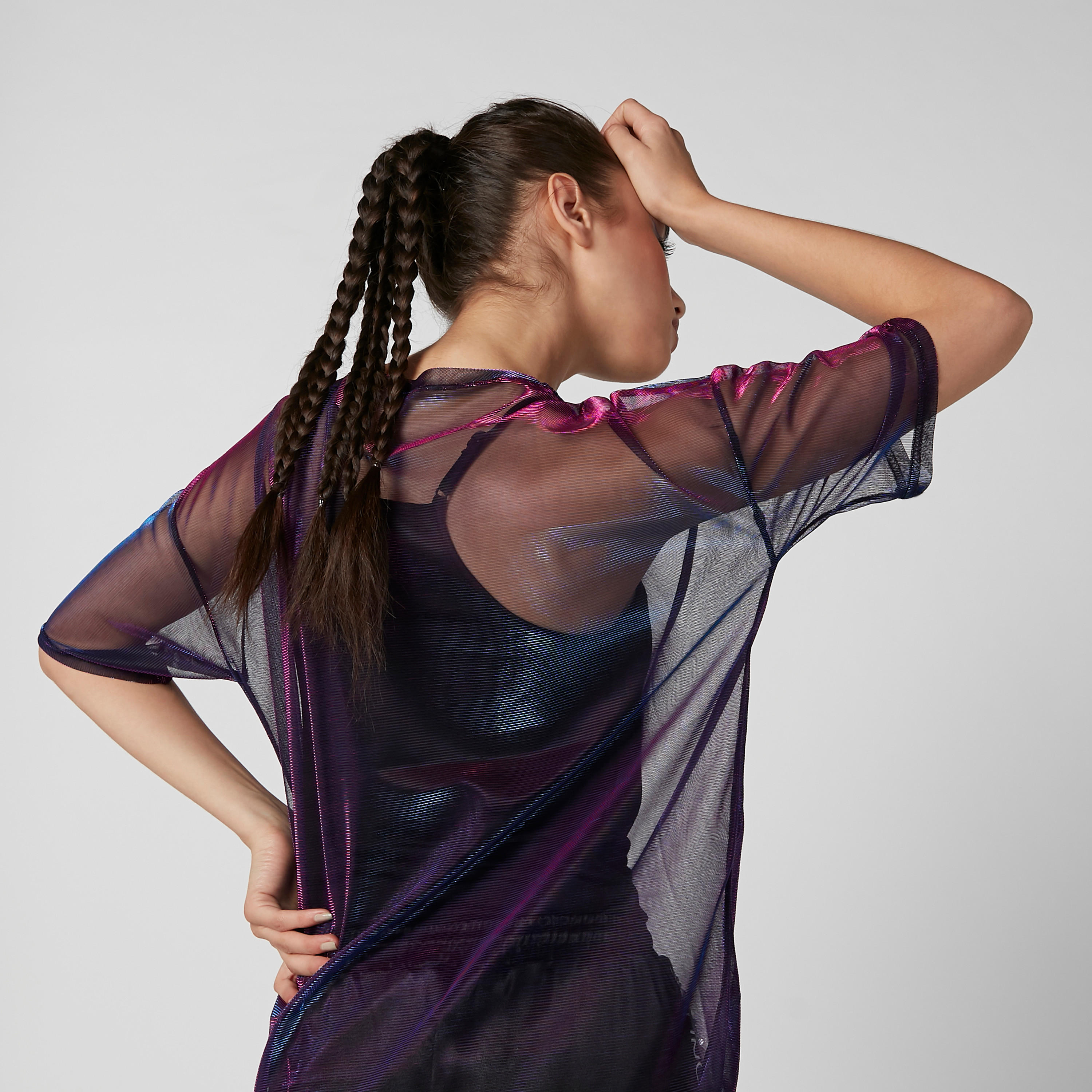 Wide Fit Textured T-shirt with Round Neck and Short Sleeves-women-clothing-tshirts-image-2
