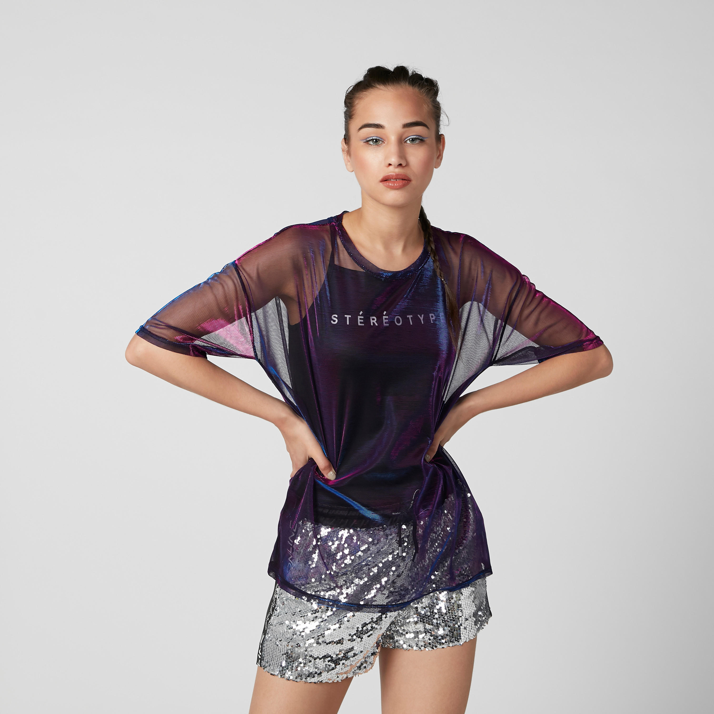 Wide Fit Textured T-shirt with Round Neck and Short Sleeves-women-clothing-tshirts-image-3